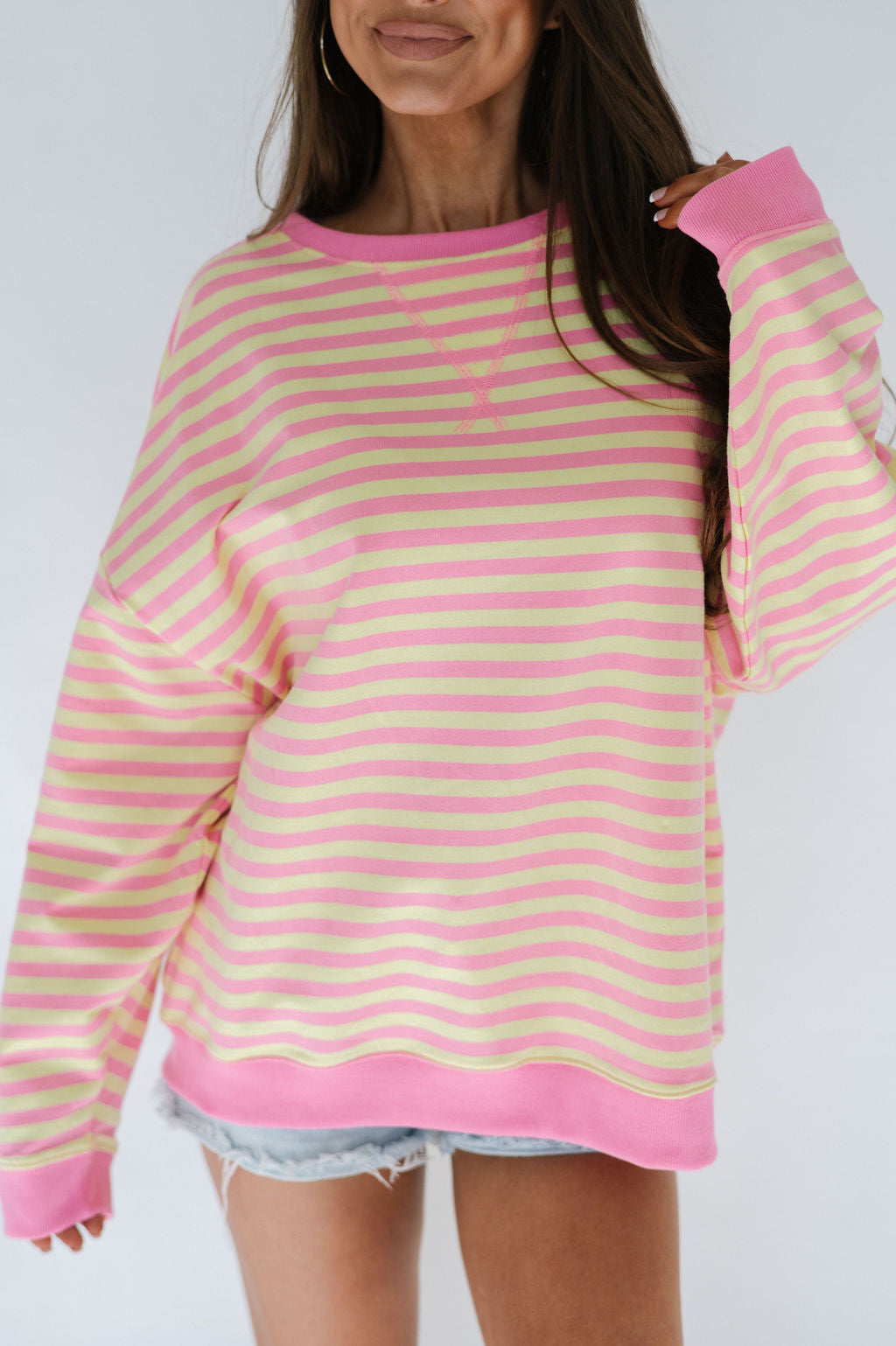 Oversized Stripe Knit Top-Pink/Yellow