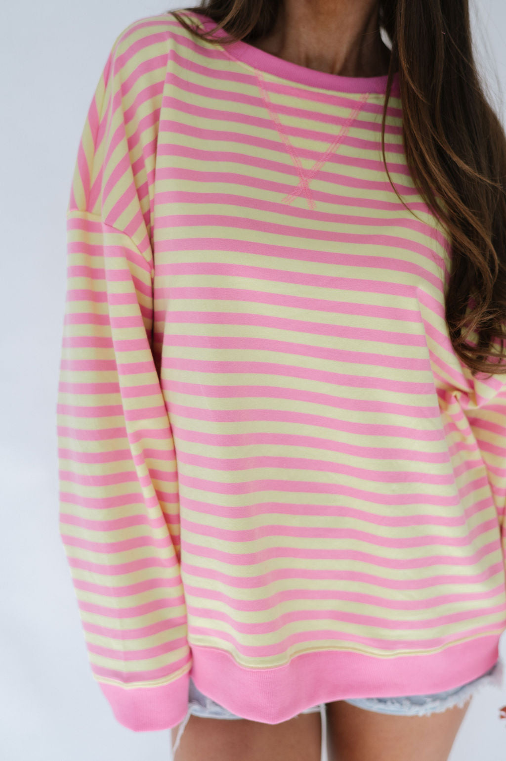 Oversized Stripe Knit Top-Pink/Yellow