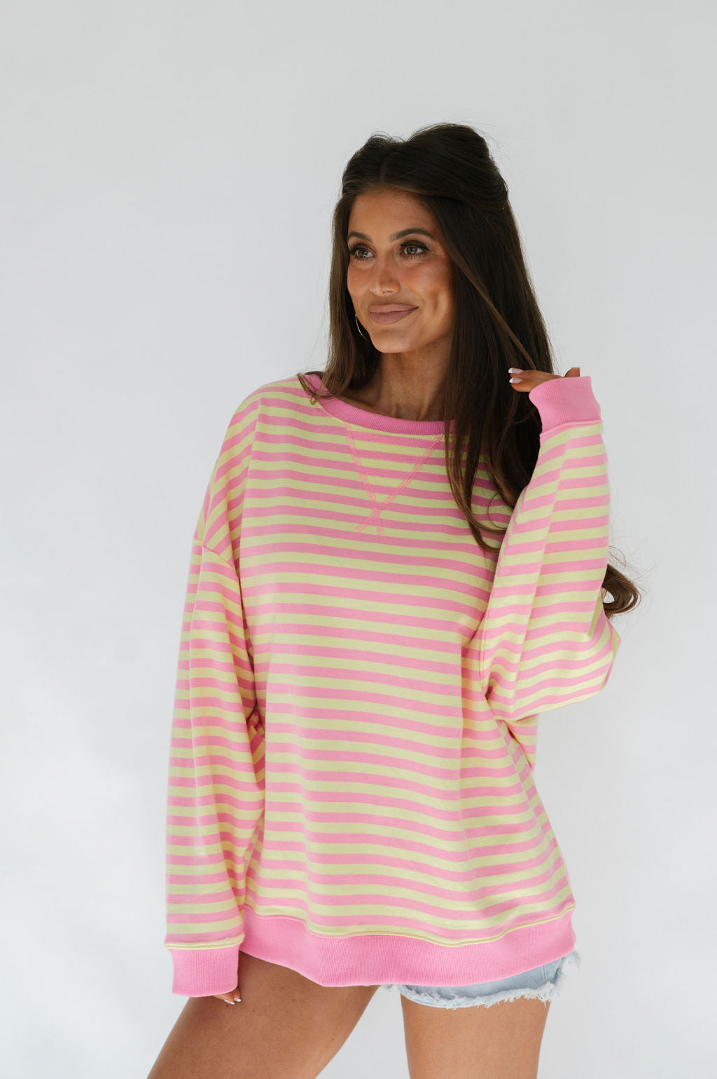 Oversized Stripe Knit Top-Pink/Yellow