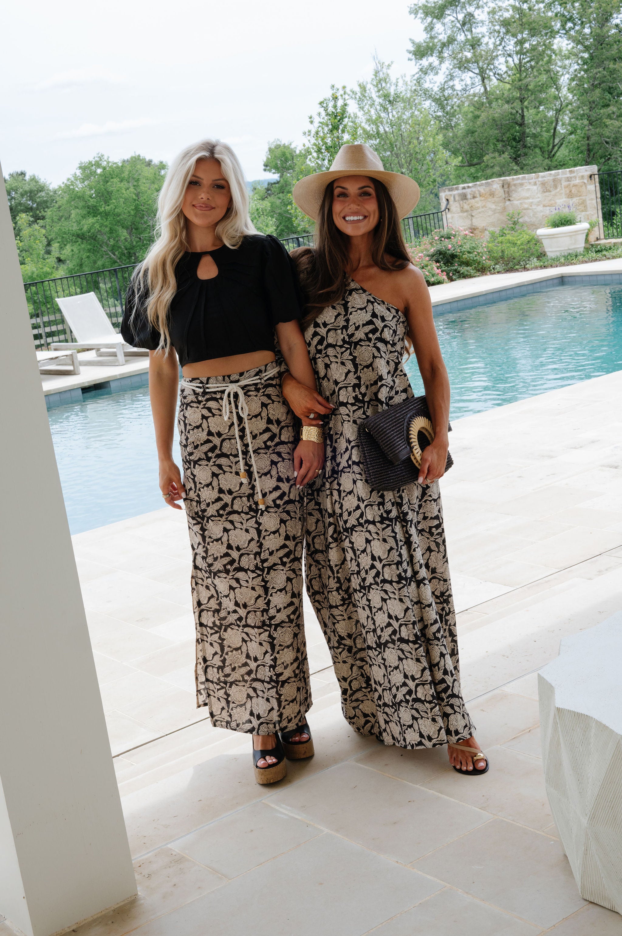 Tulum One Shoulder Maxi-Black/Cream Floral