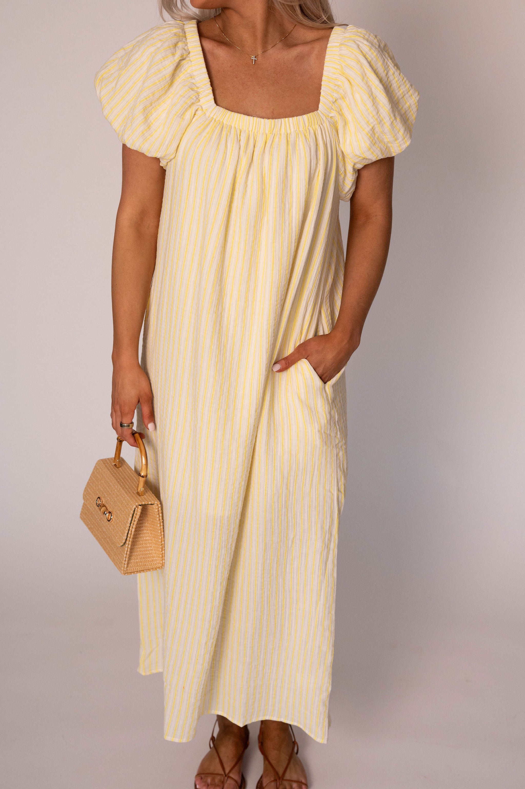 Griffin Stripe Dress-Yellow