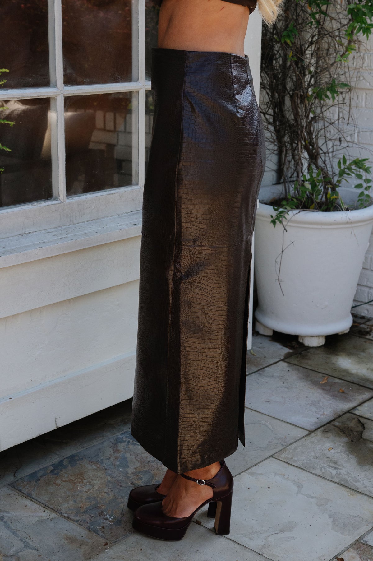 Croc-Embossed Pencil Skirt Set