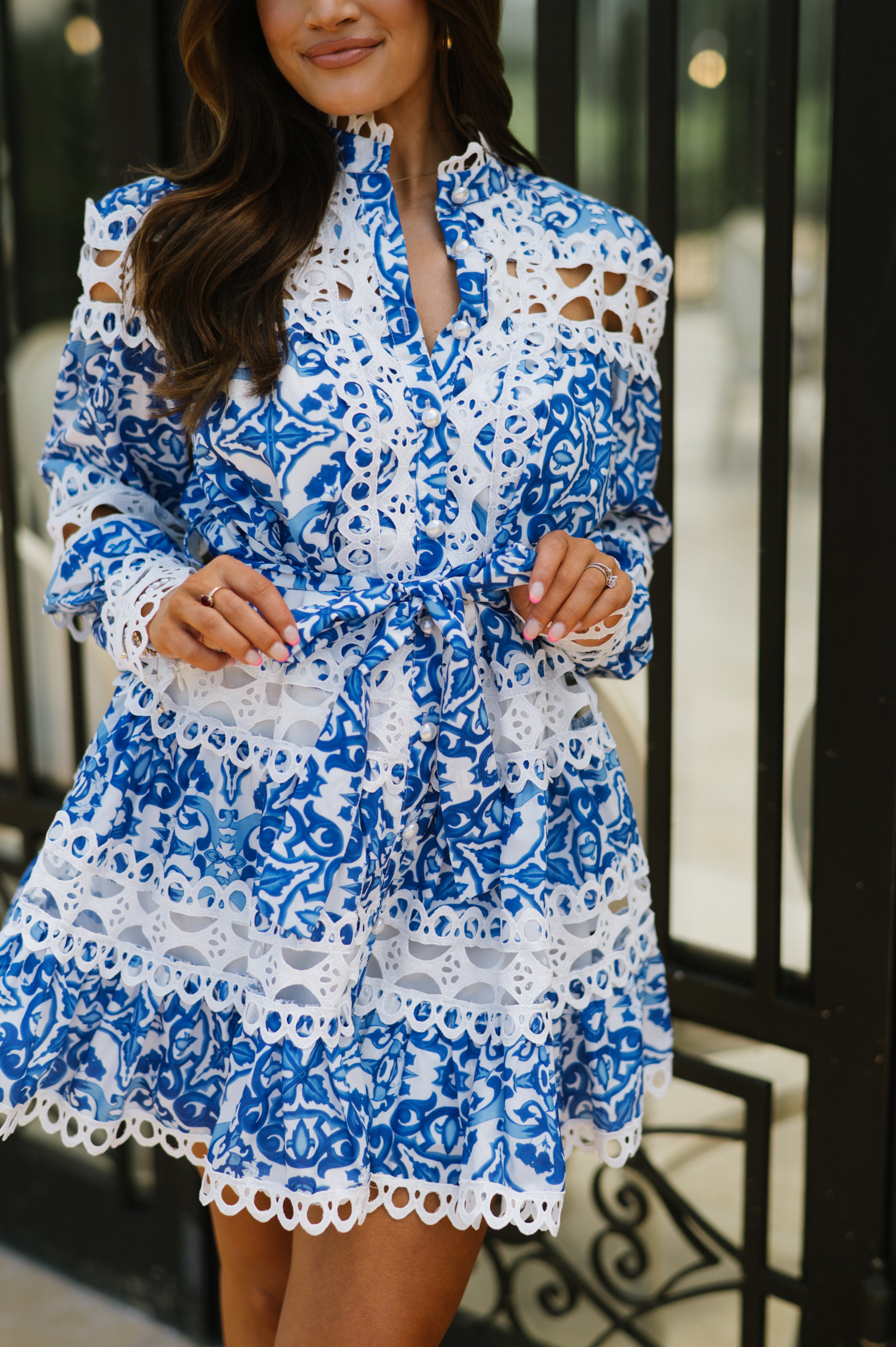 Vice Crochet Mini Dress-Blue
