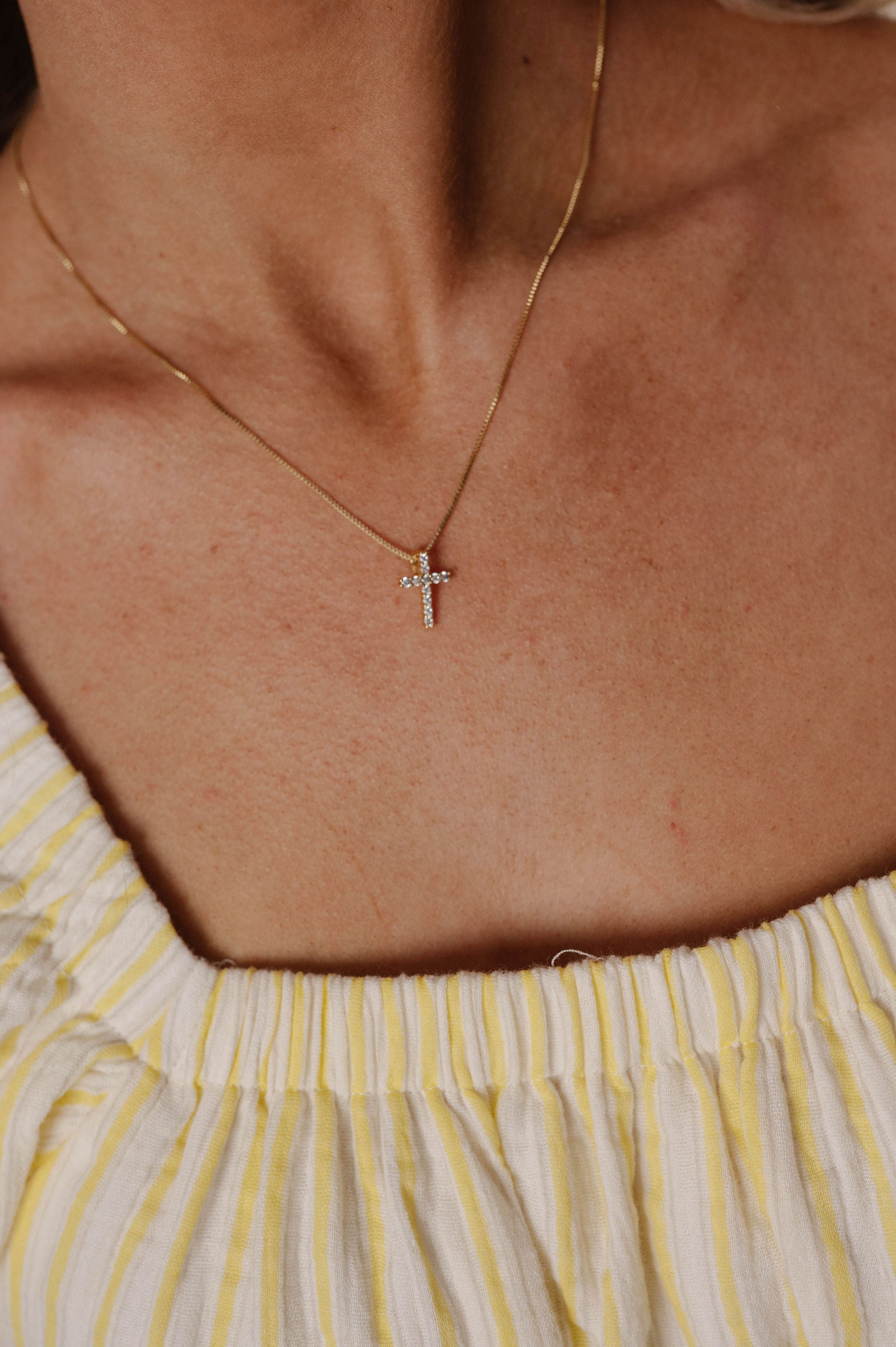 Tasha CZ Cross Necklace-Gold