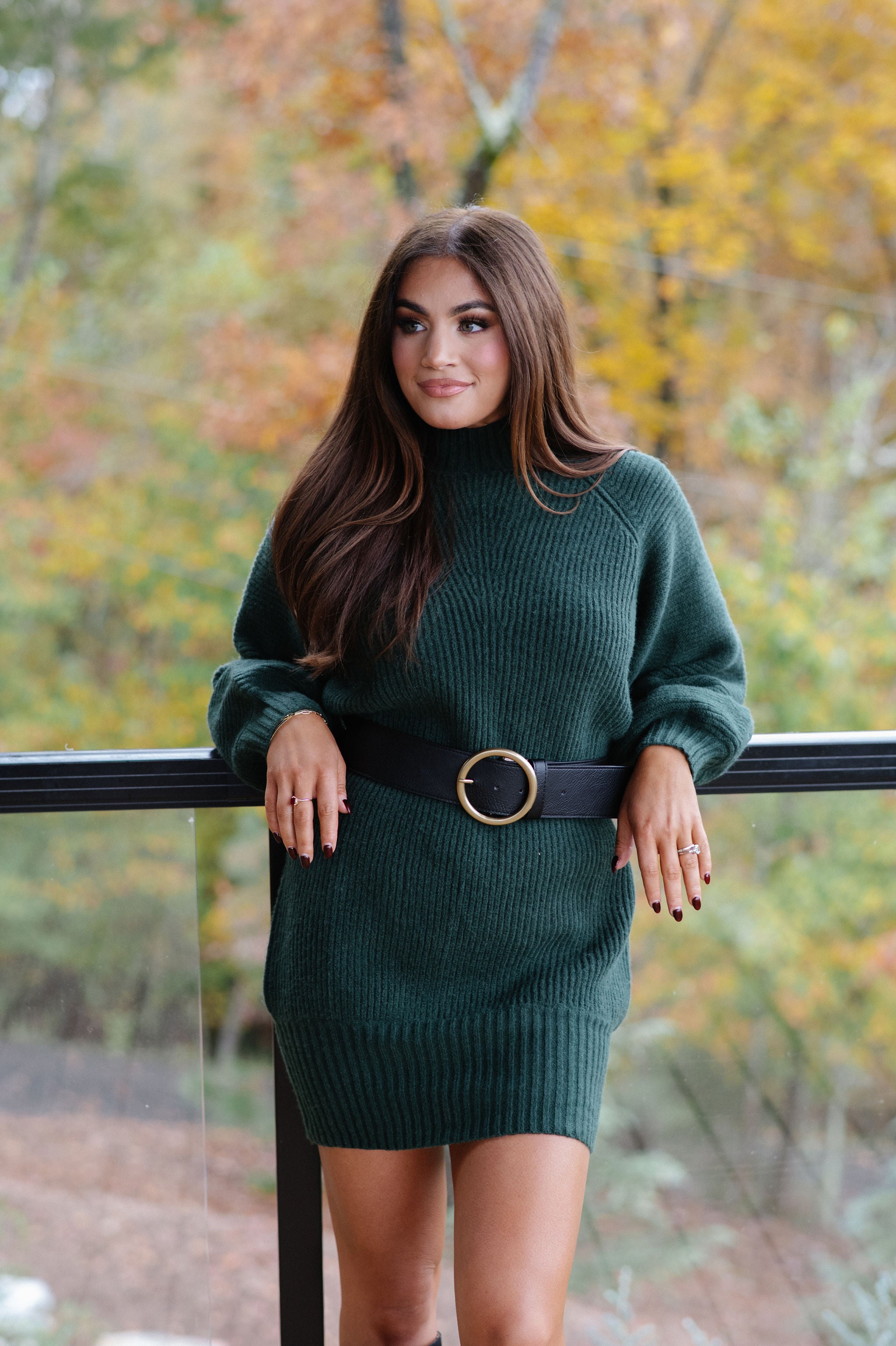 Mollie Cozy Sweater Dress-Hunter Green