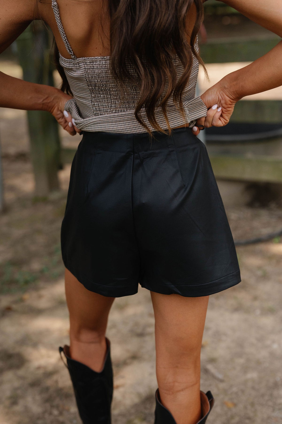 Callum Faux Leather Skort-Black