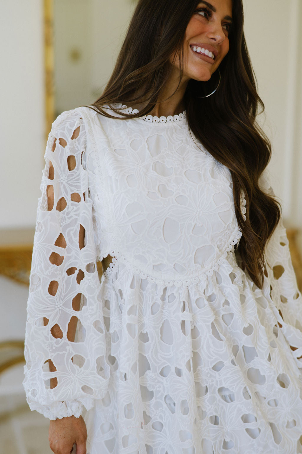 Nova Crochet Detail Mini Dress-White