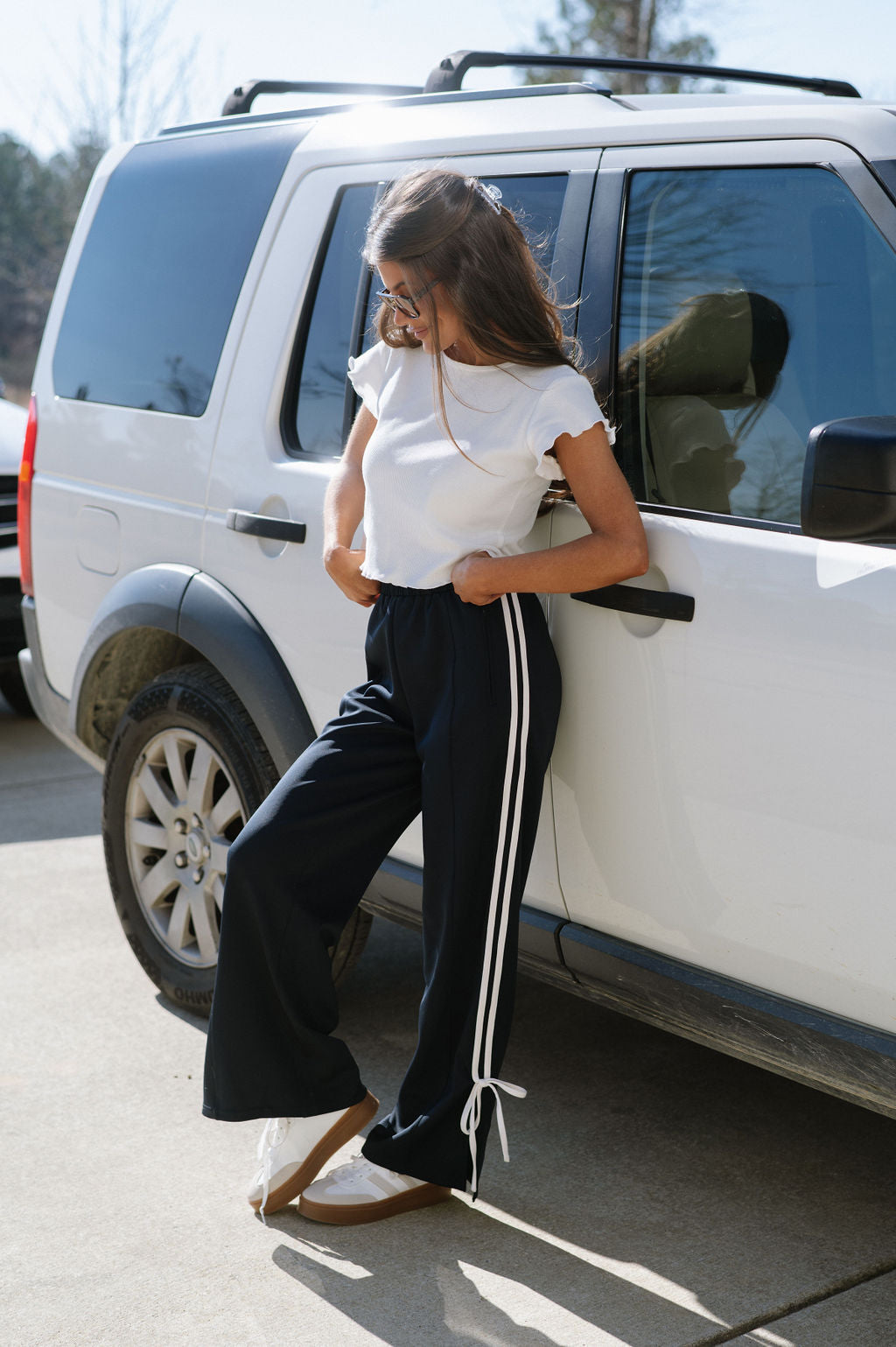 Tie Track Pants-Navy/White