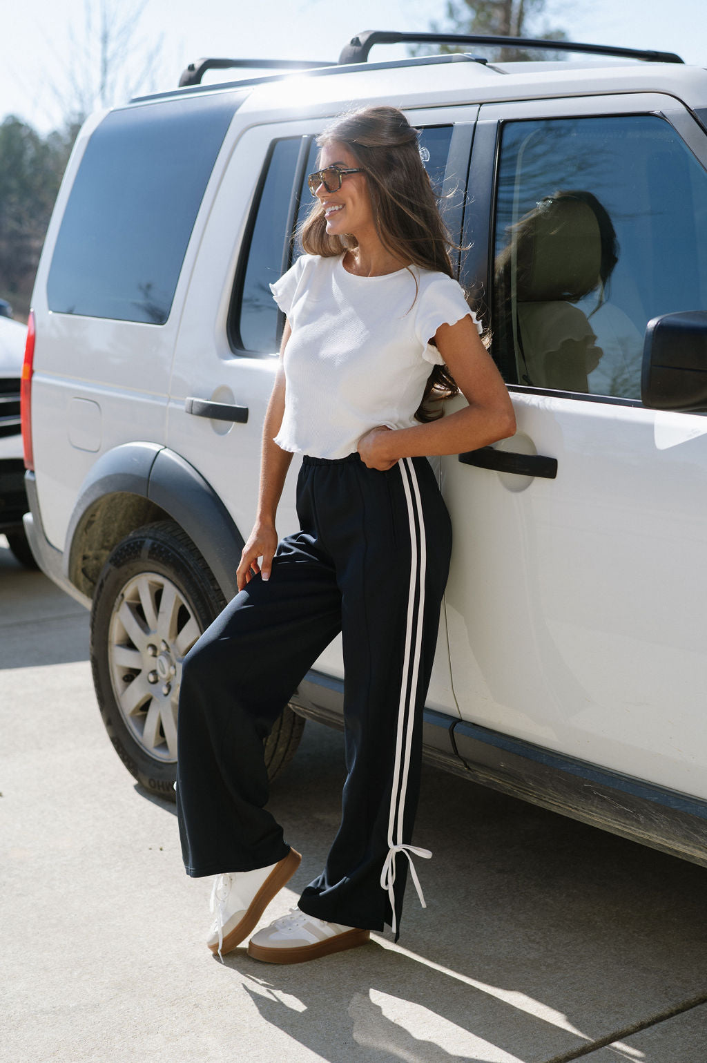 Tie Track Pants-Navy/White