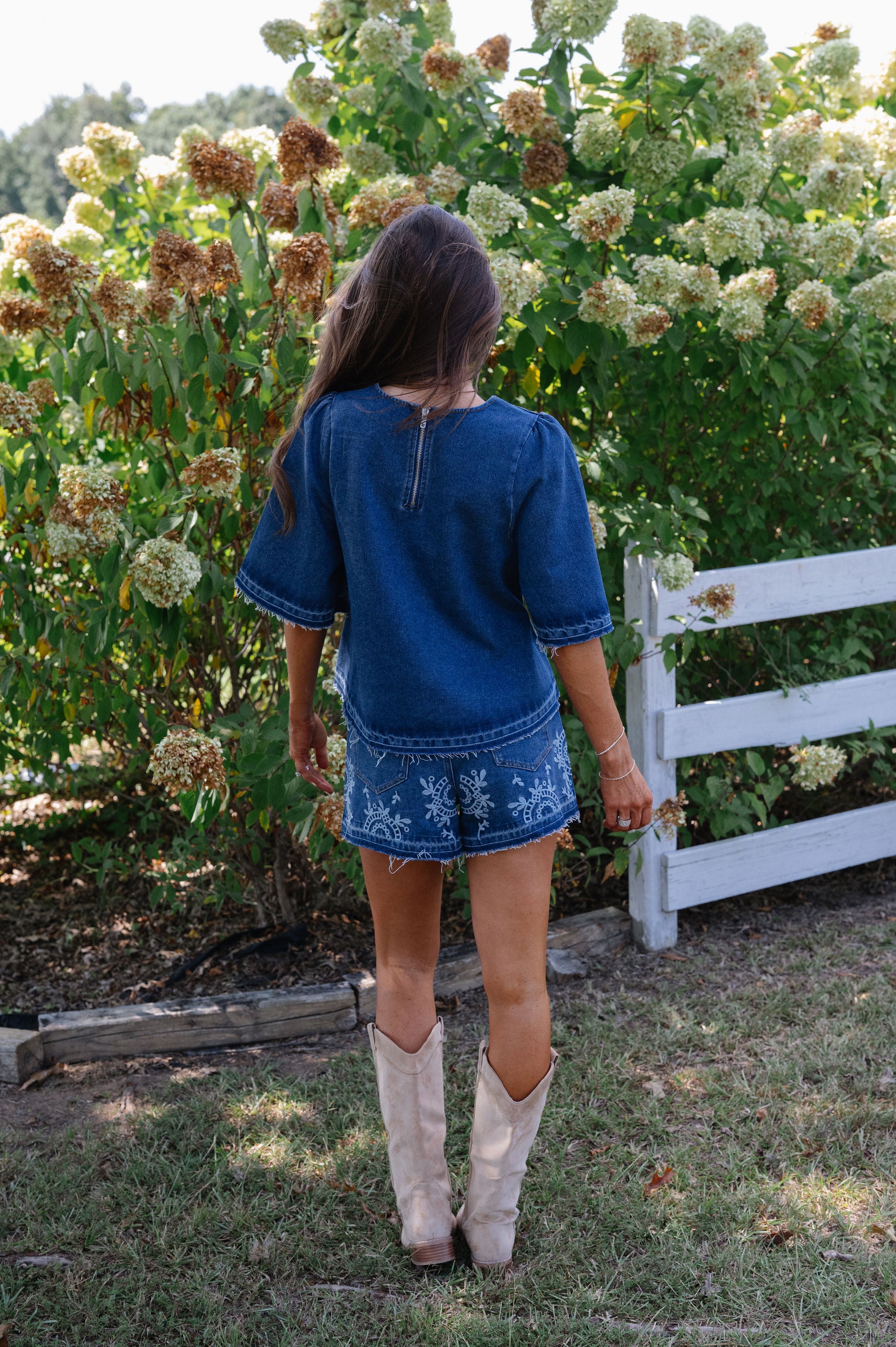 Dani Embroidered Denim Short Set