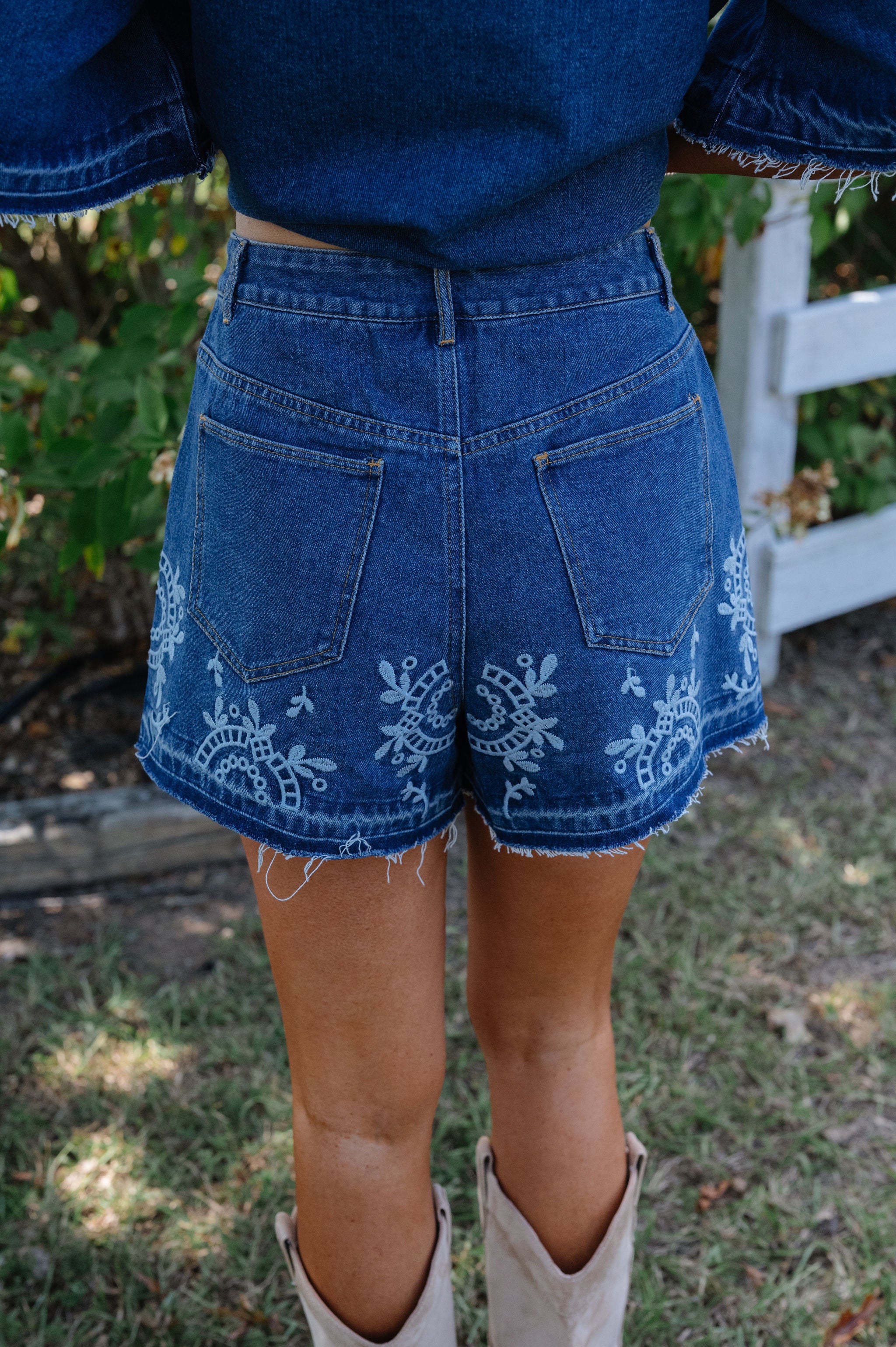 Dani Embroidered Denim Short Set