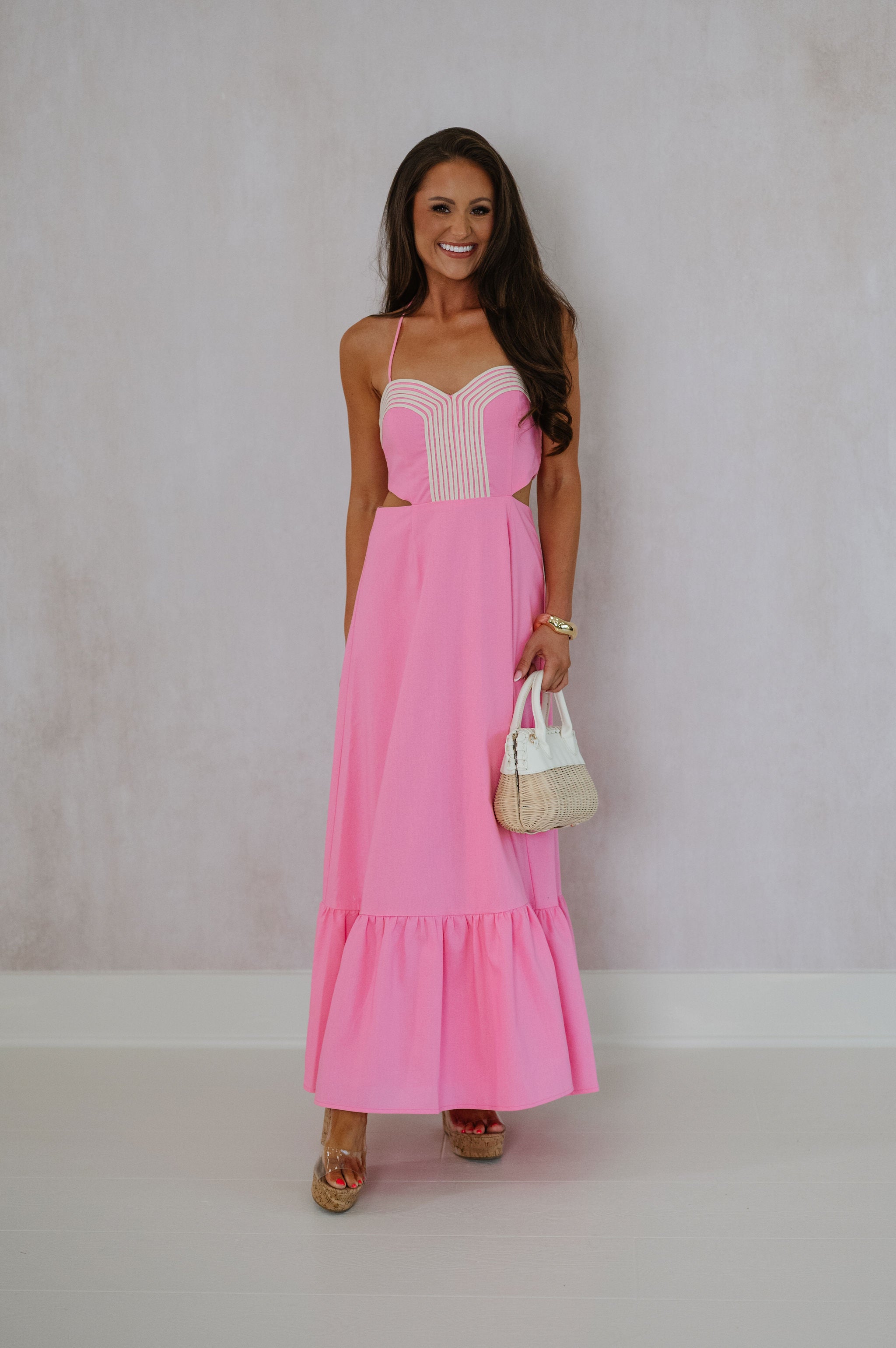 Leah Ruffle Maxi Dress-Pink