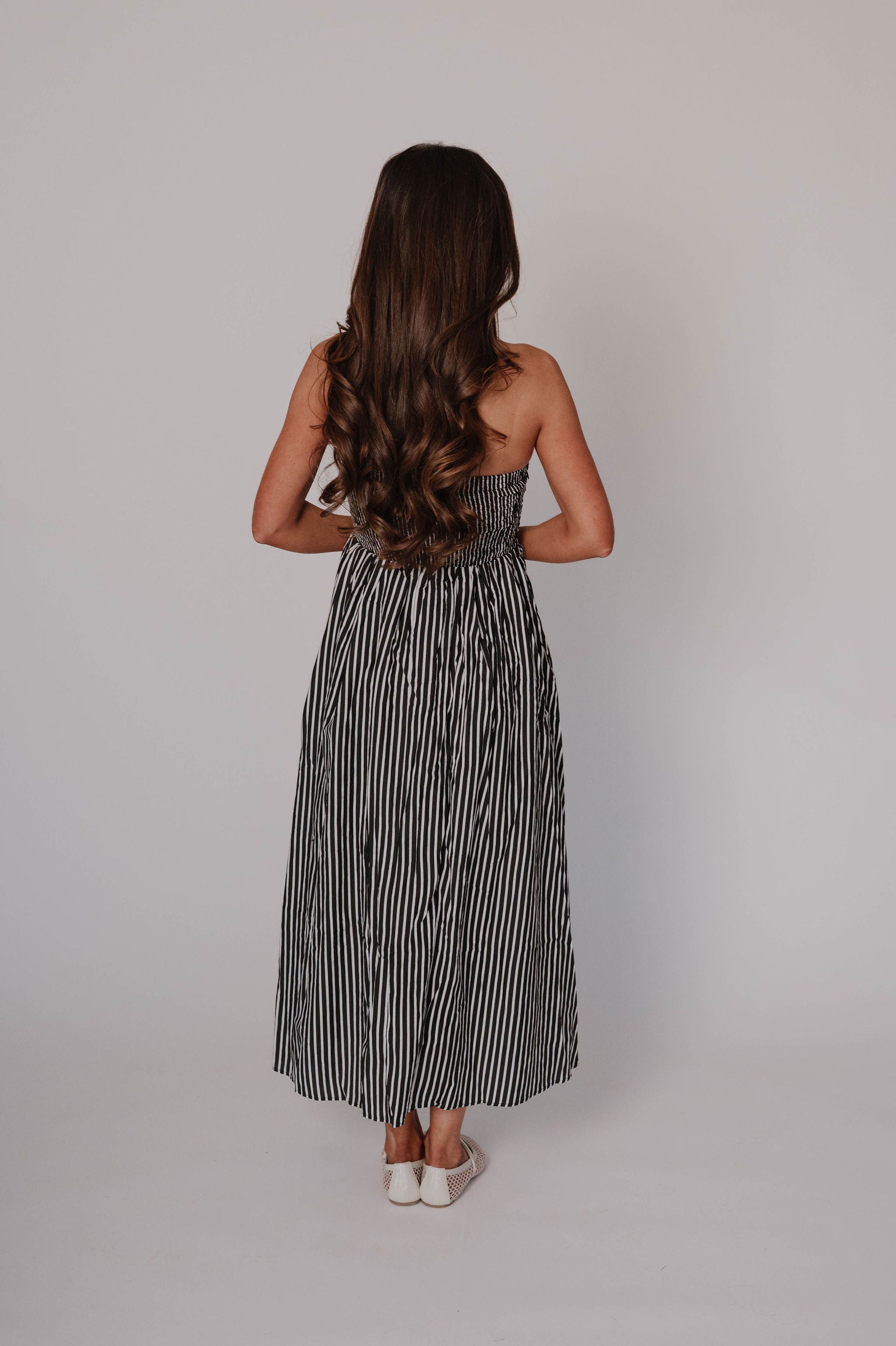Cammie Striped Midi Dress-Black