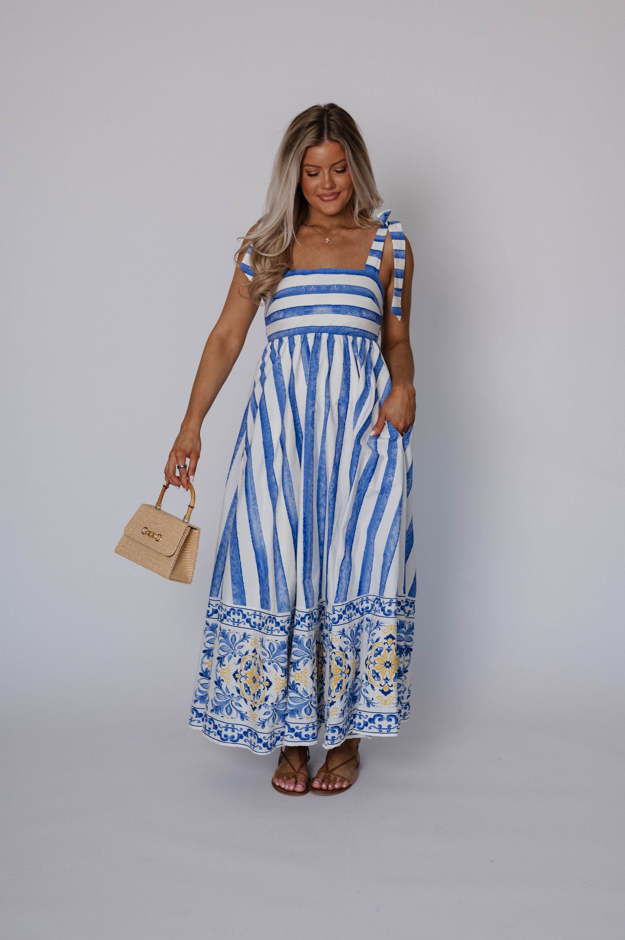 Chloe Striped Maxi Dress-Blue Multi