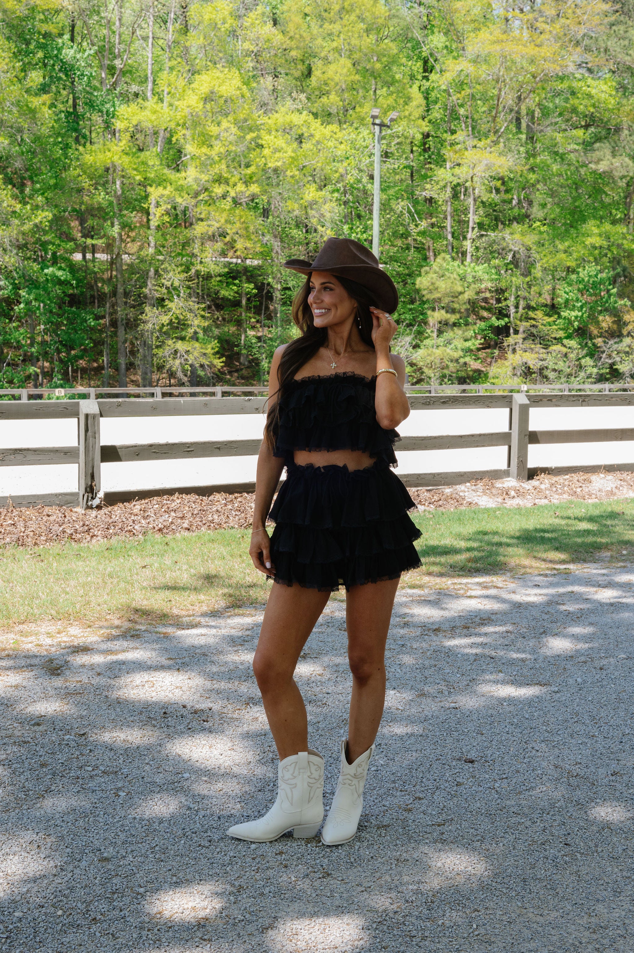 Ruffle Tiered Mini Skirt Set-Black