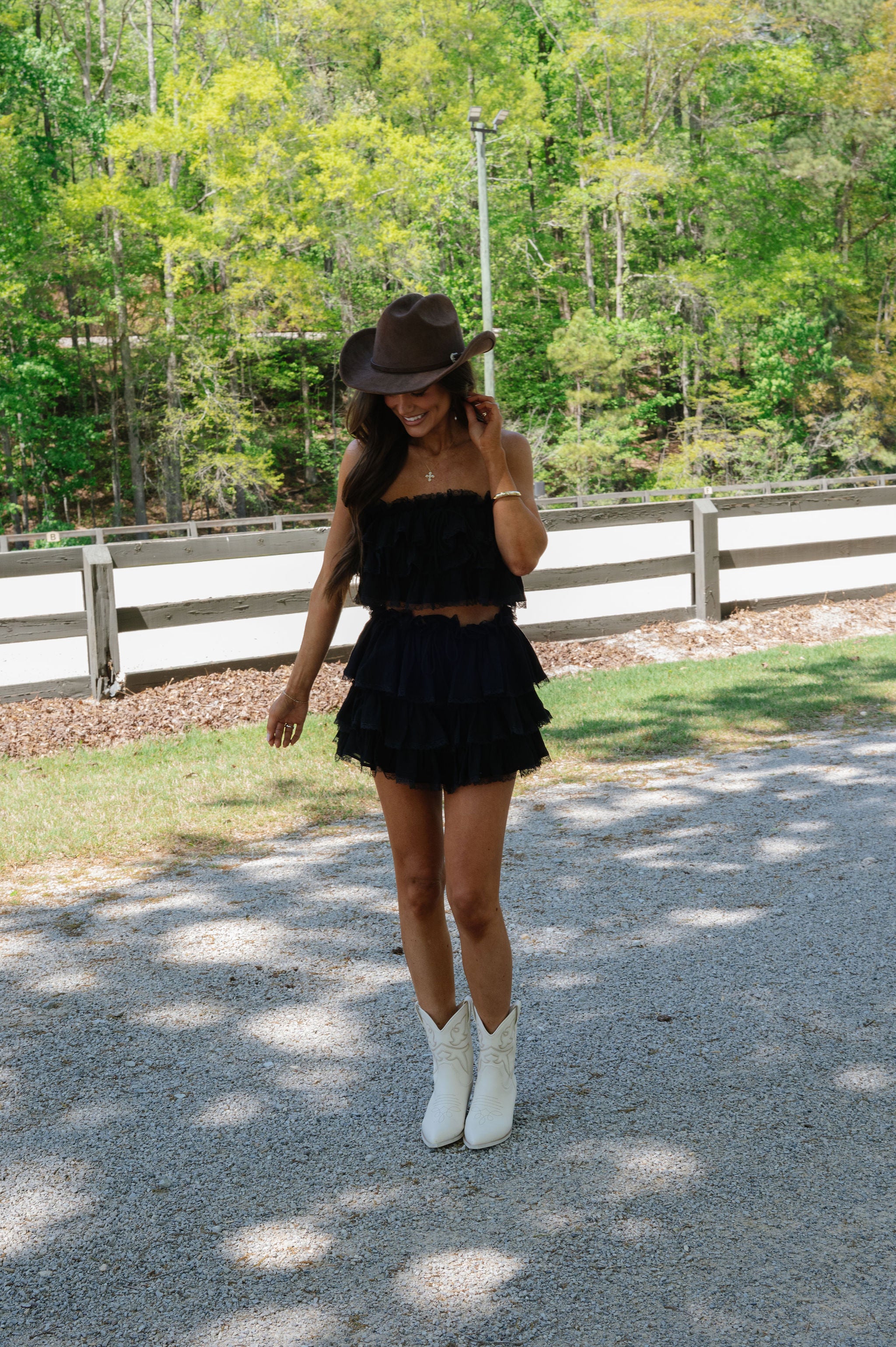 Ruffle Tiered Mini Skirt Set-Black