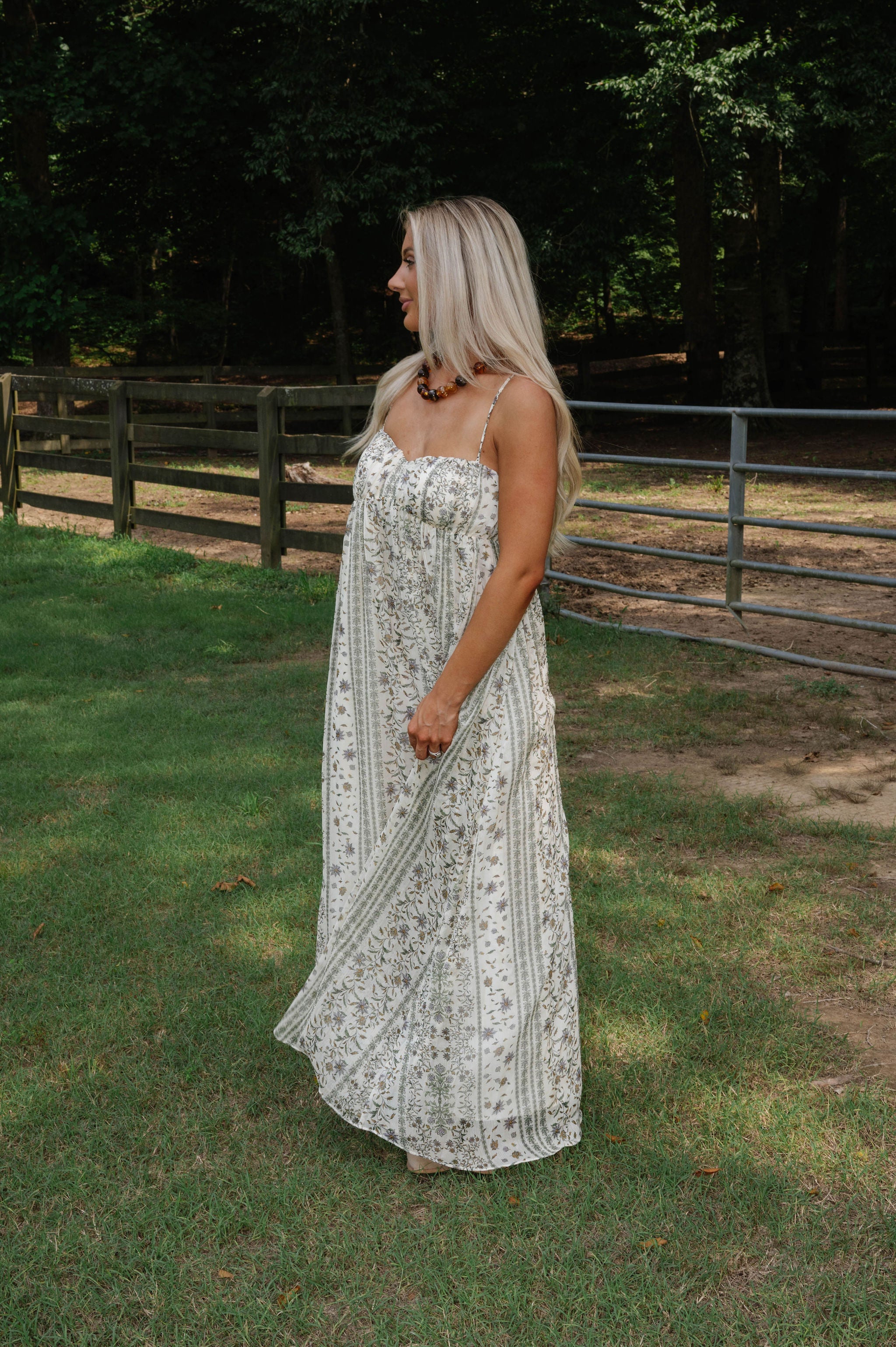 Chiffon Floral Maxi Dress-Cream