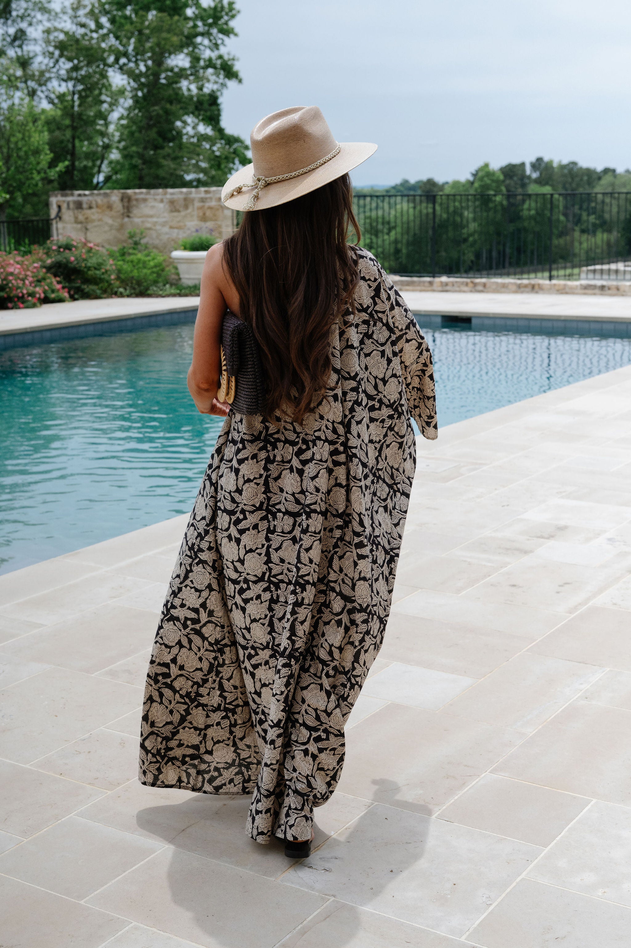 Tulum One Shoulder Maxi-Black/Cream Floral