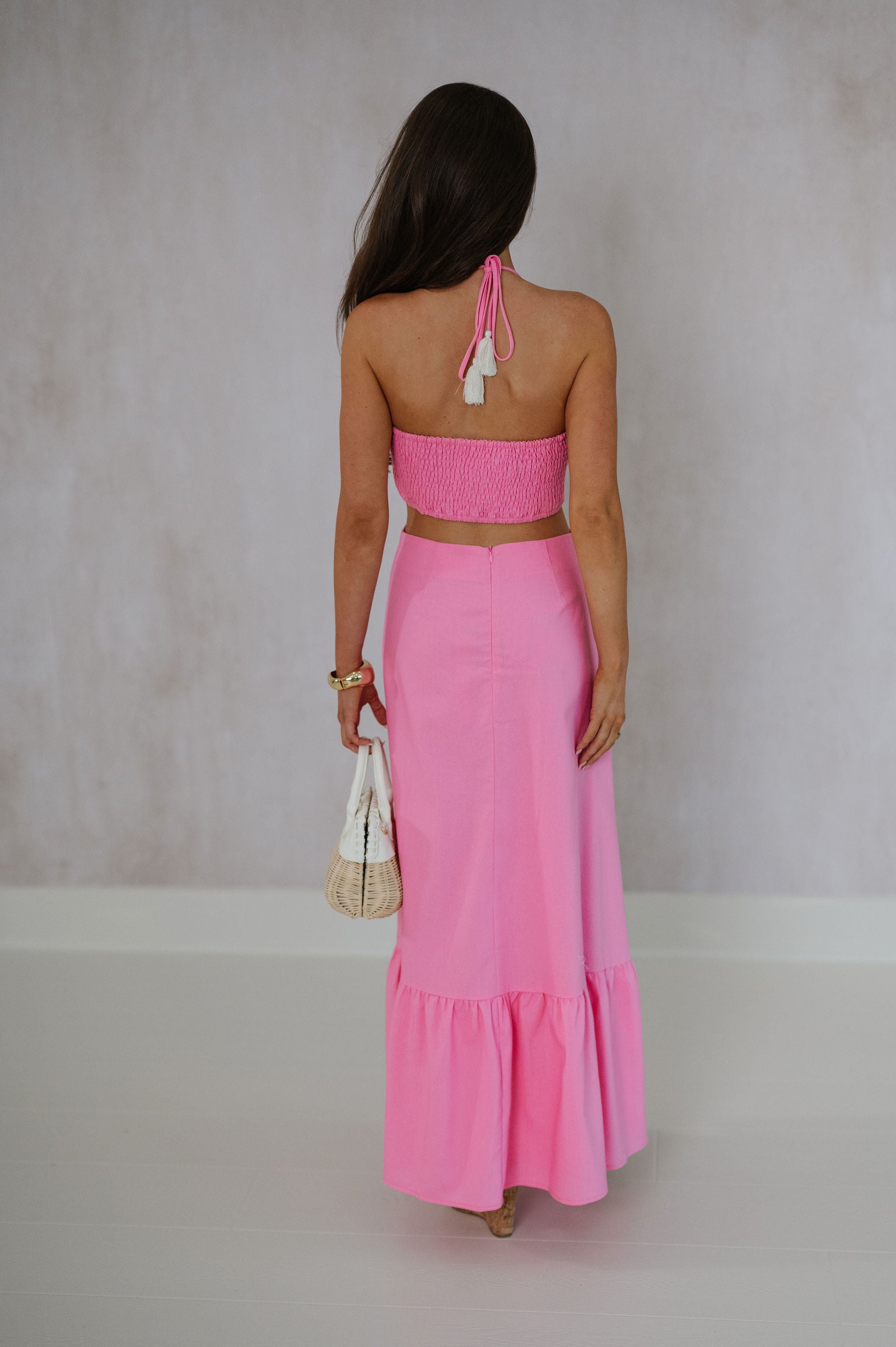 Leah Ruffle Maxi Dress-Pink