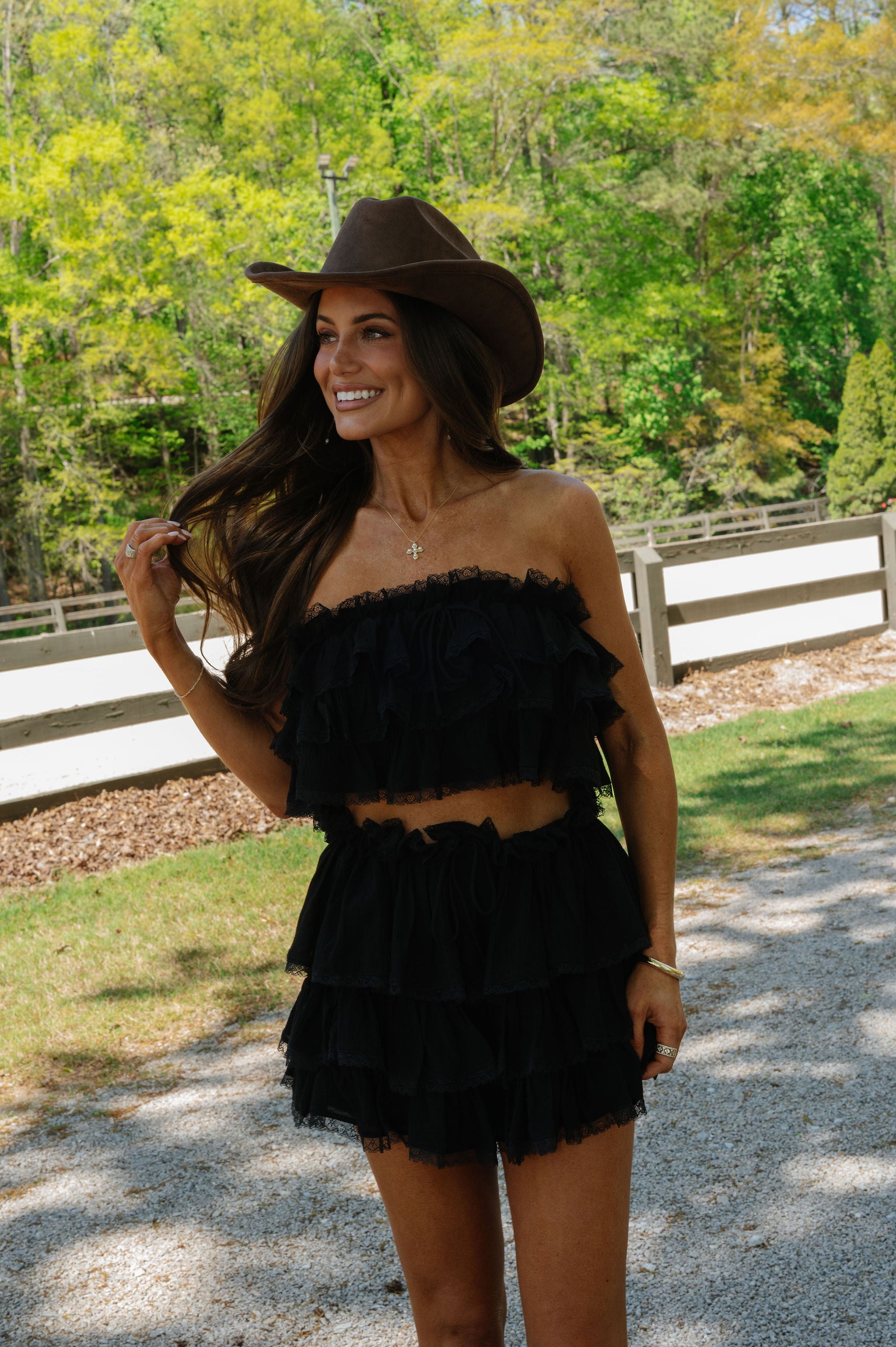 Ruffle Tiered Mini Skirt Set-Black