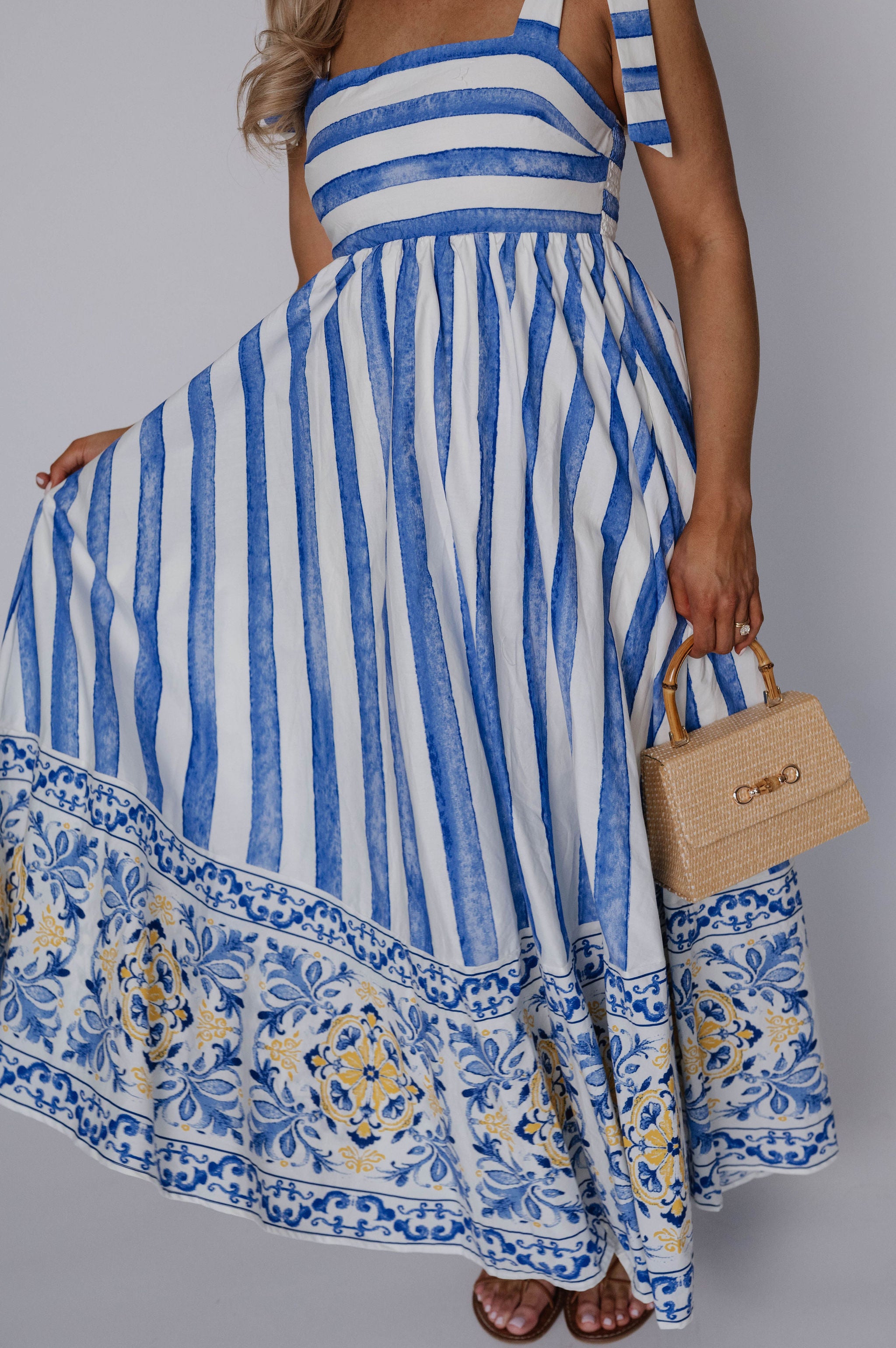 Chloe Striped Maxi Dress-Blue Multi