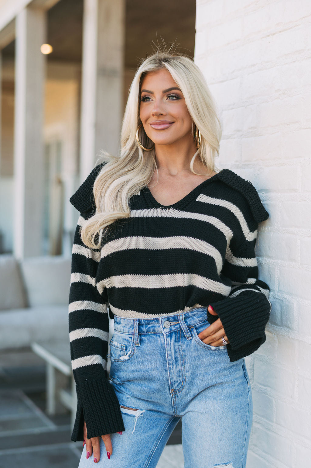 Layla Striped Sweater- Black/Khaki