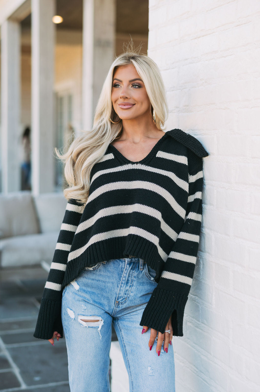 Layla Striped Sweater- Black/Khaki