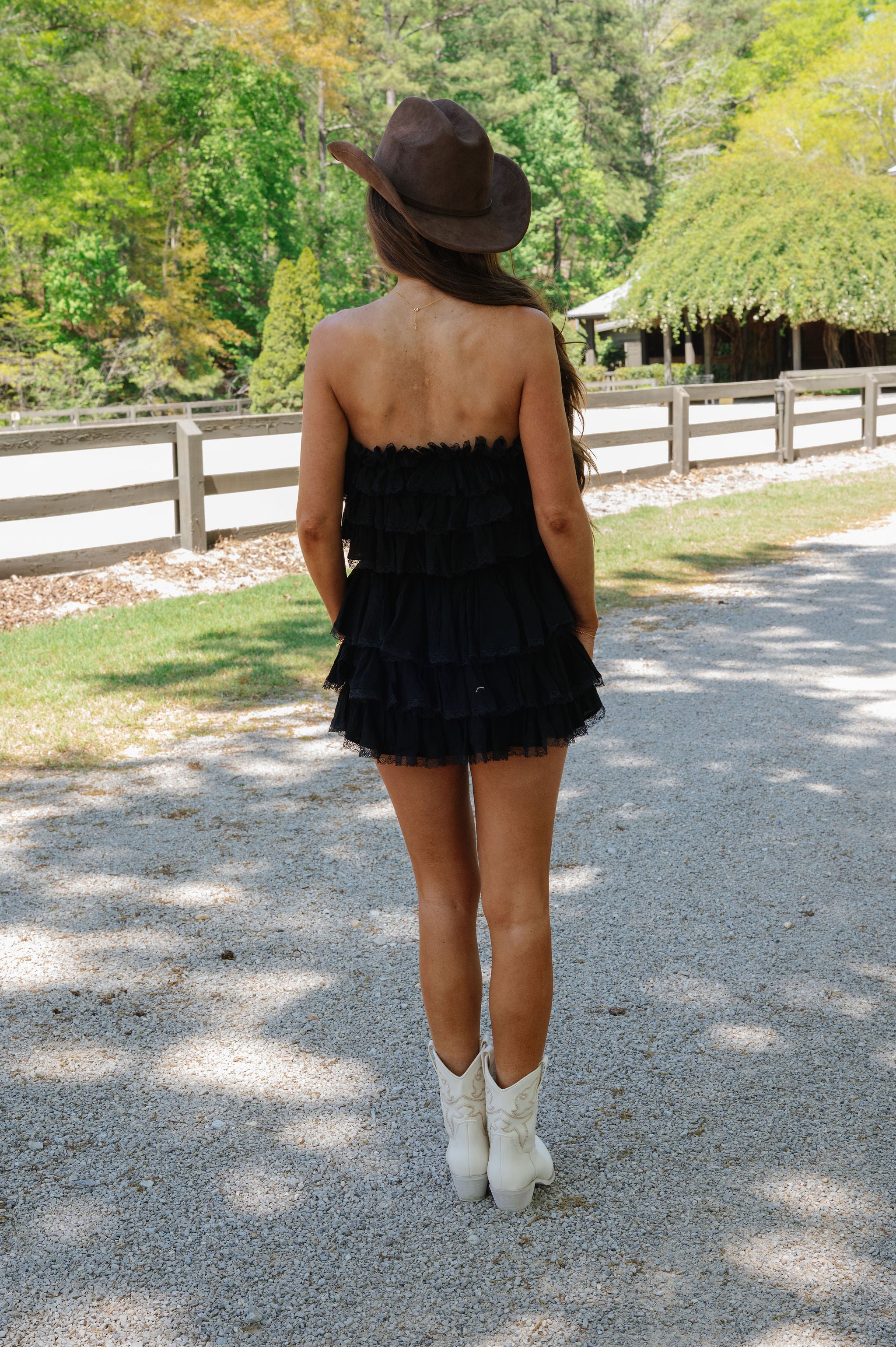 Ruffle Tiered Mini Skirt Set-Black