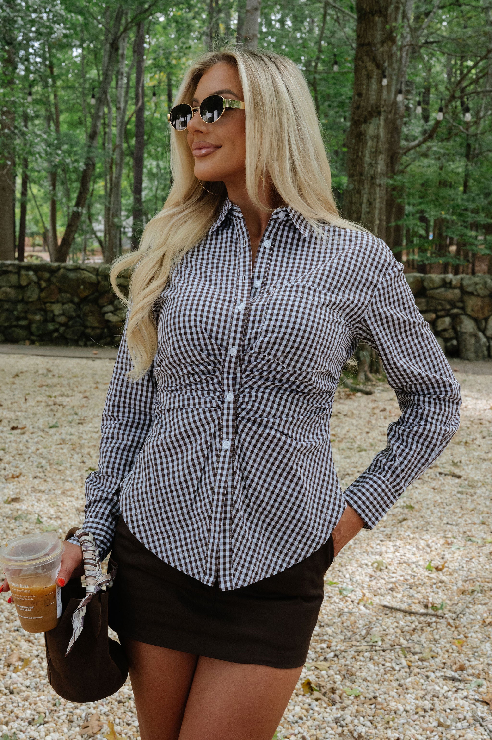 Vanessa Gingham Shirt-Brown