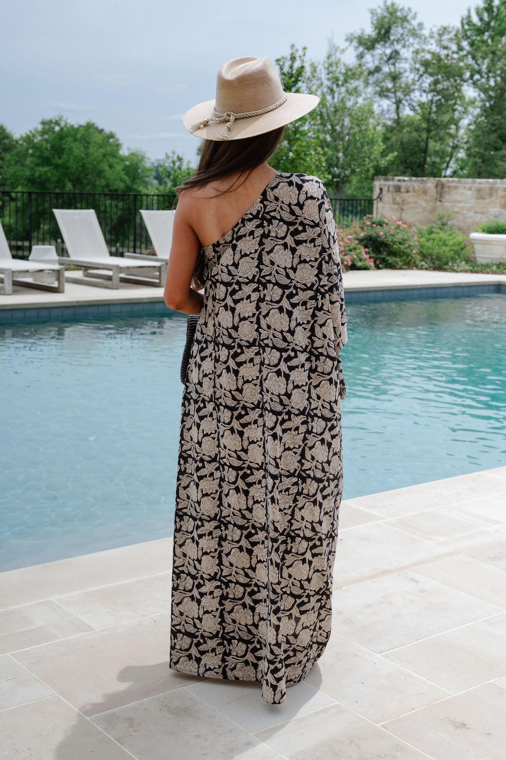Tulum One Shoulder Maxi-Black/Cream Floral