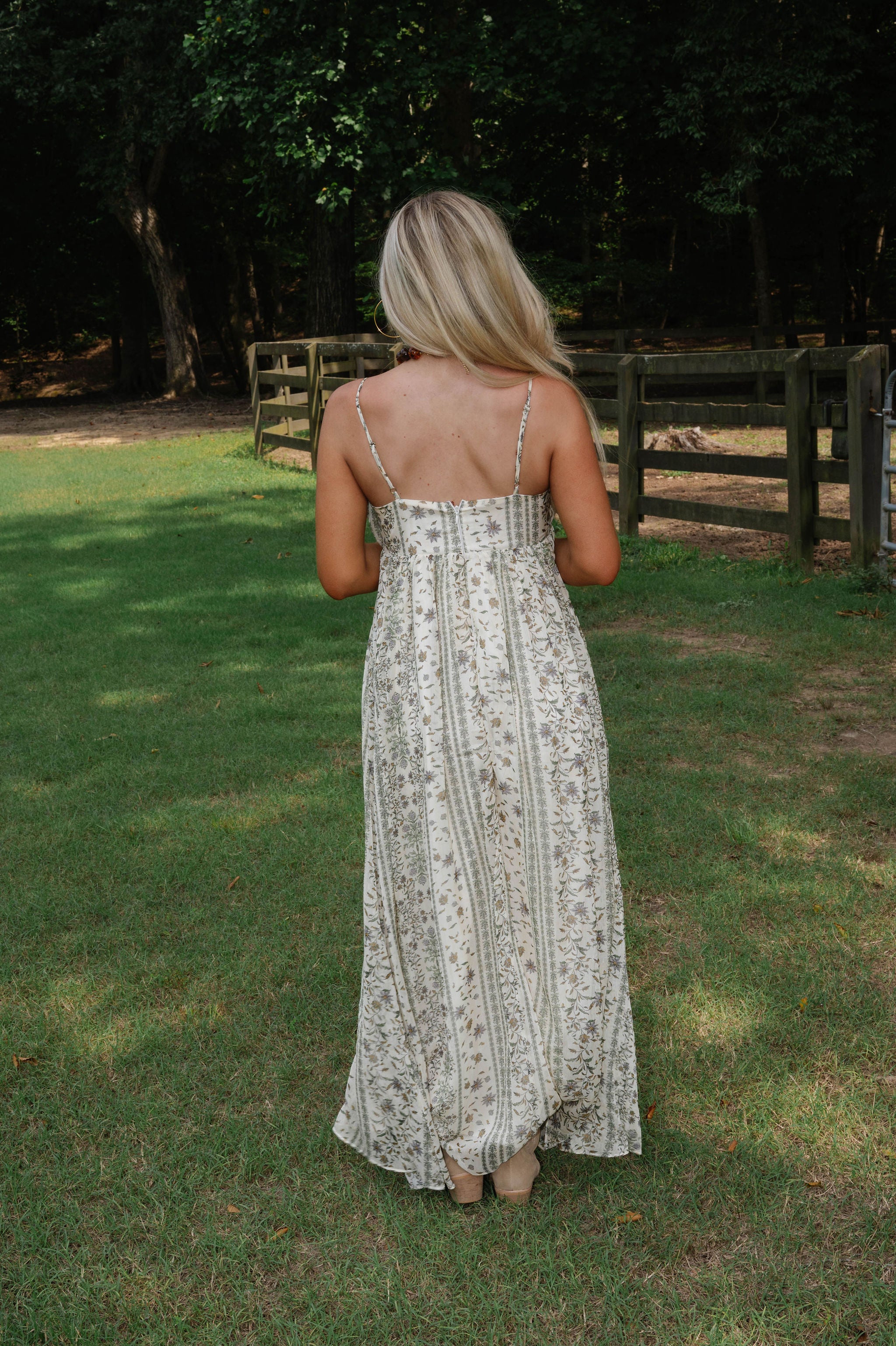 Chiffon Floral Maxi Dress-Cream