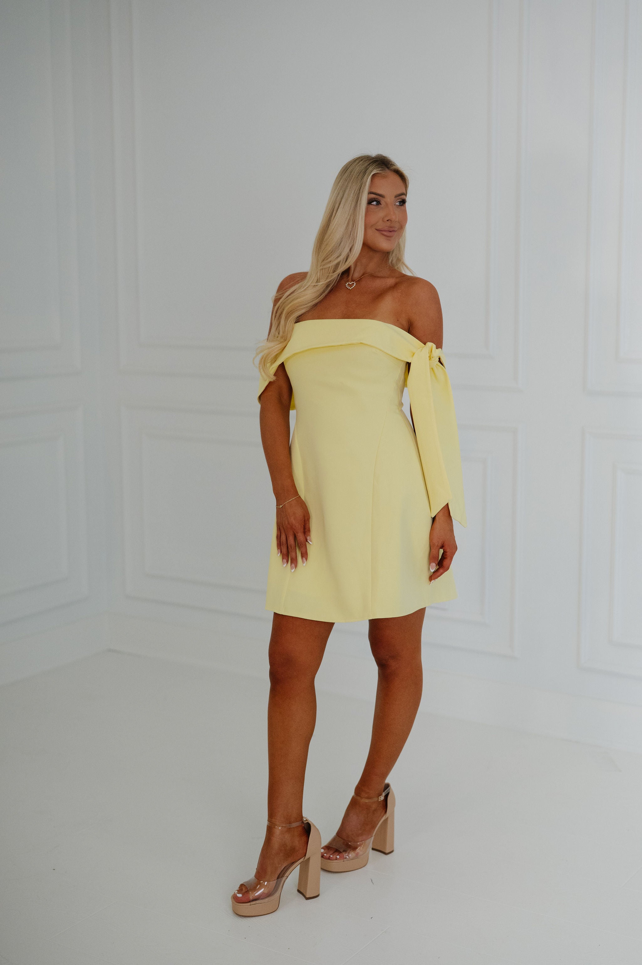Lunden OTS Mini Dress-Lemon