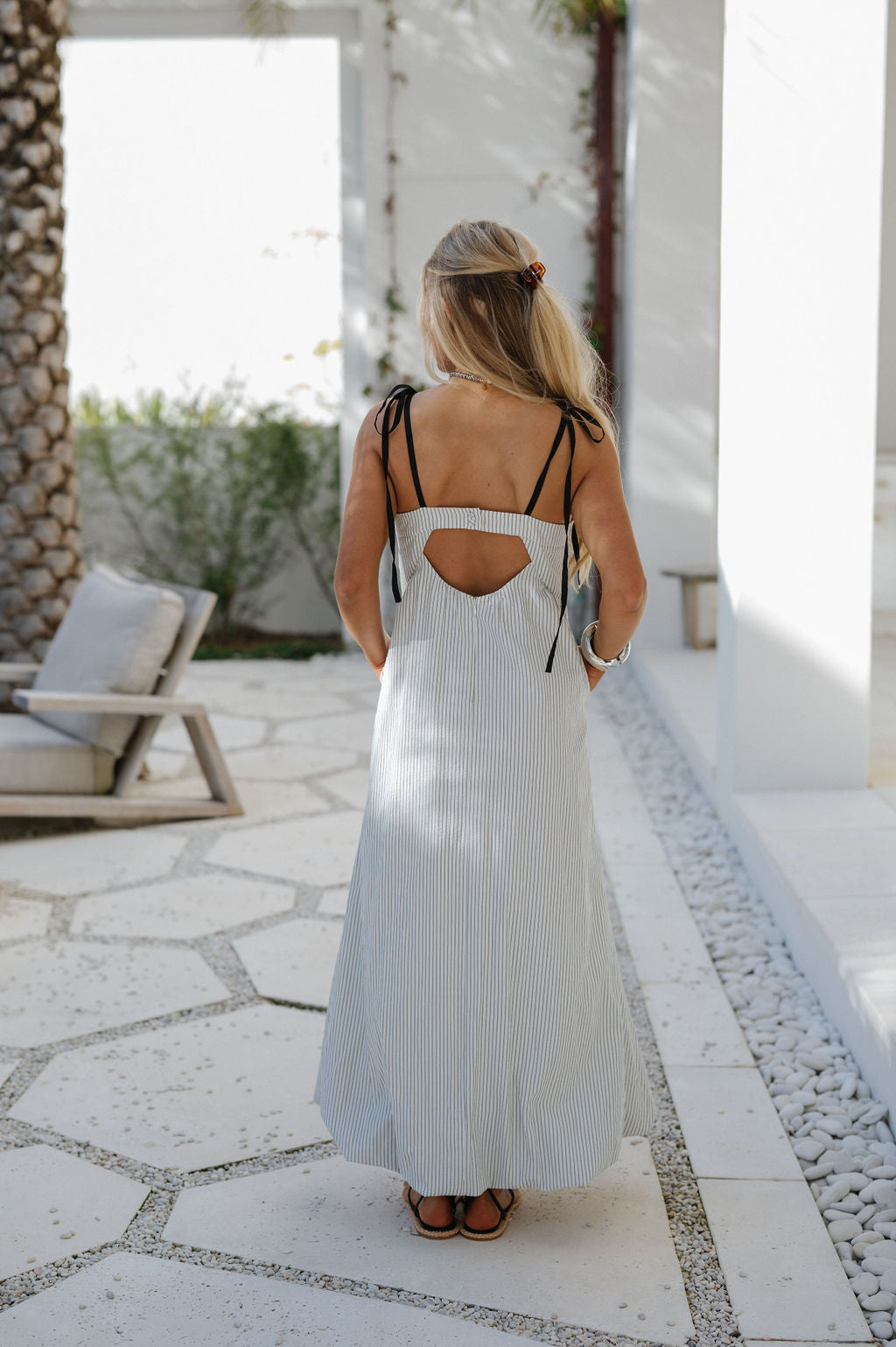 Lora Striped Maxi Dress- White/Black