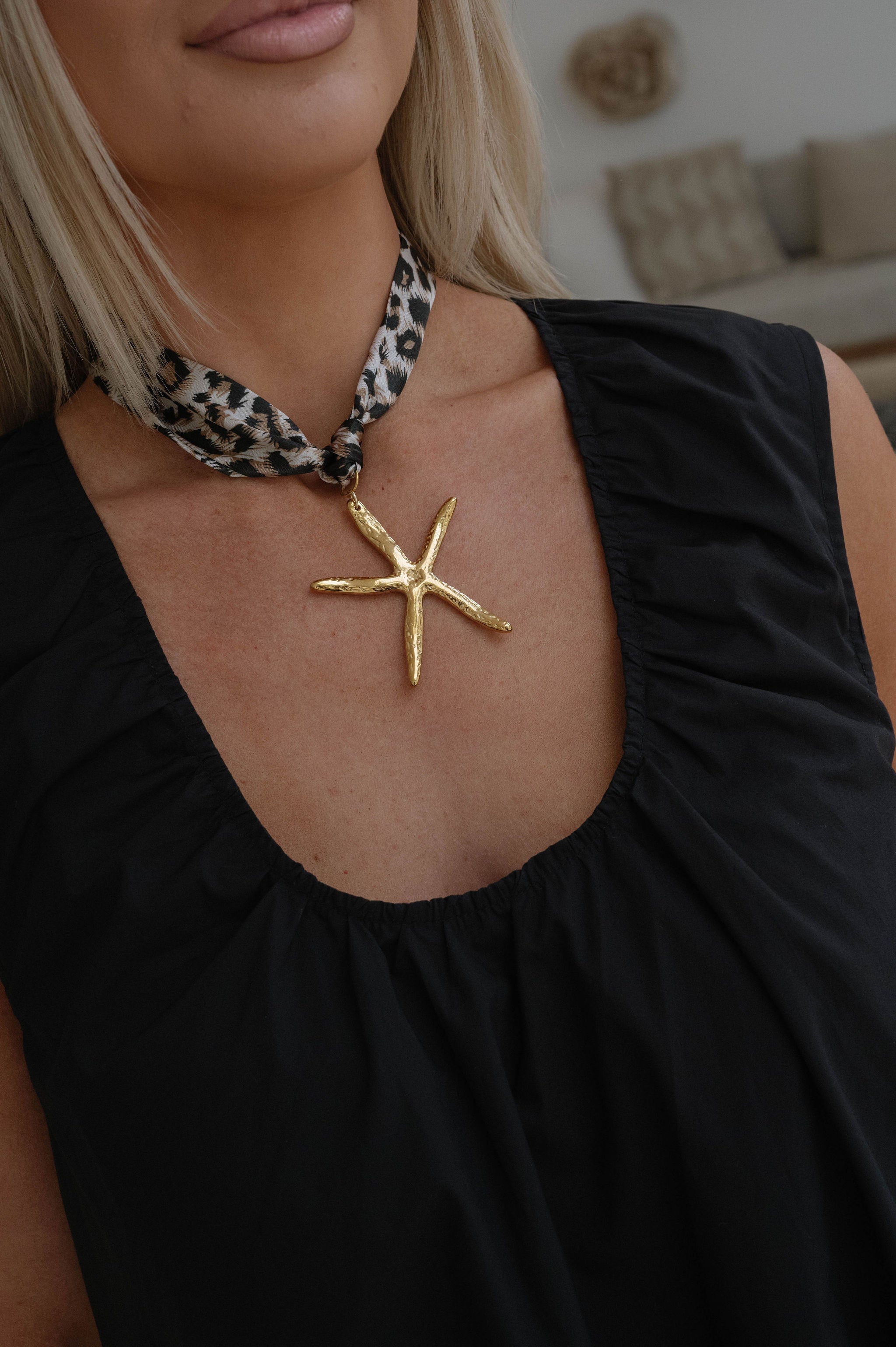 Starfish Scarf Necklace-Leopard