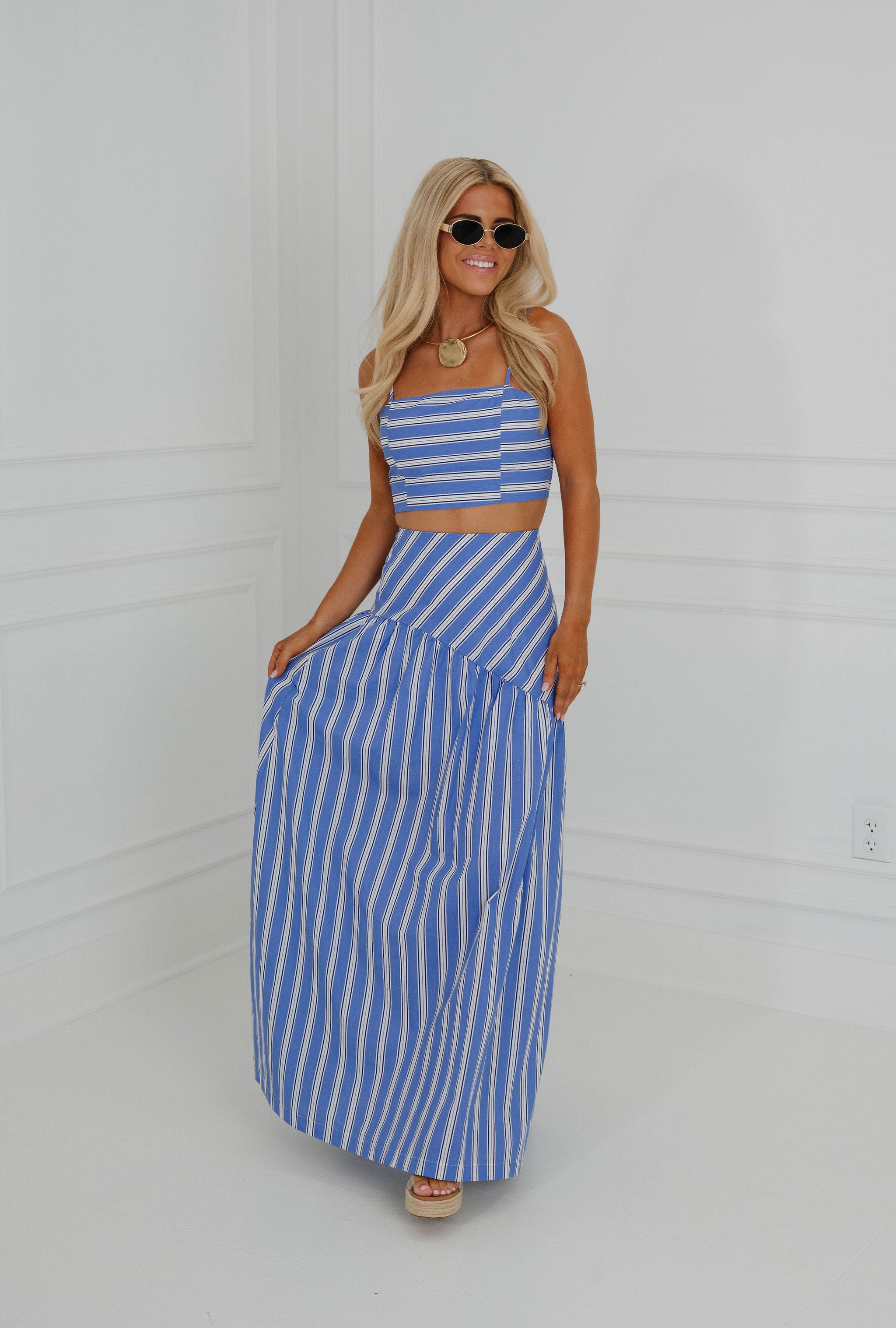 Landry Maxi Skirt Set-Blue Stripe