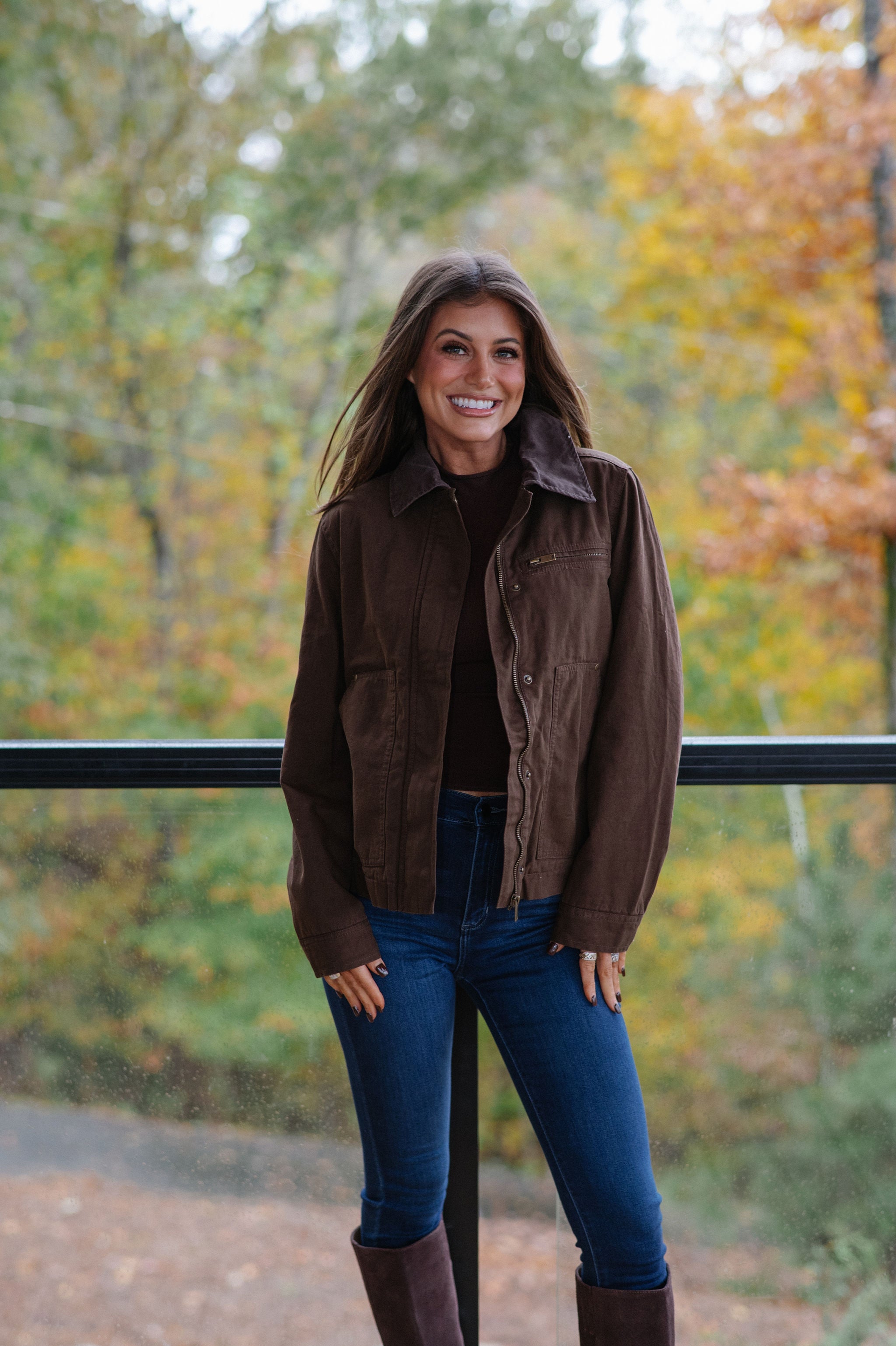 Washed Canvas Barn Jacket-Brown
