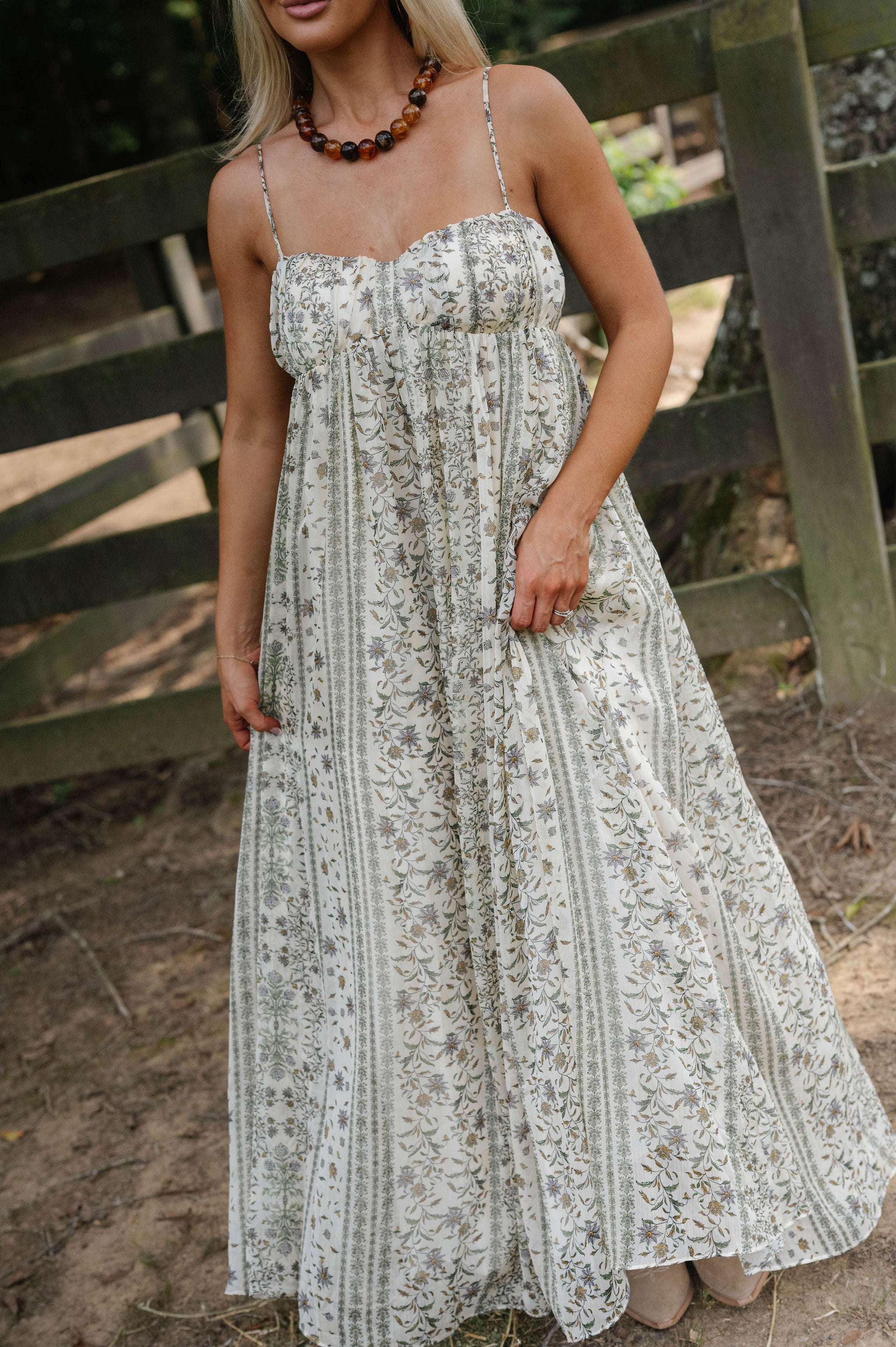 Chiffon Floral Maxi Dress-Cream