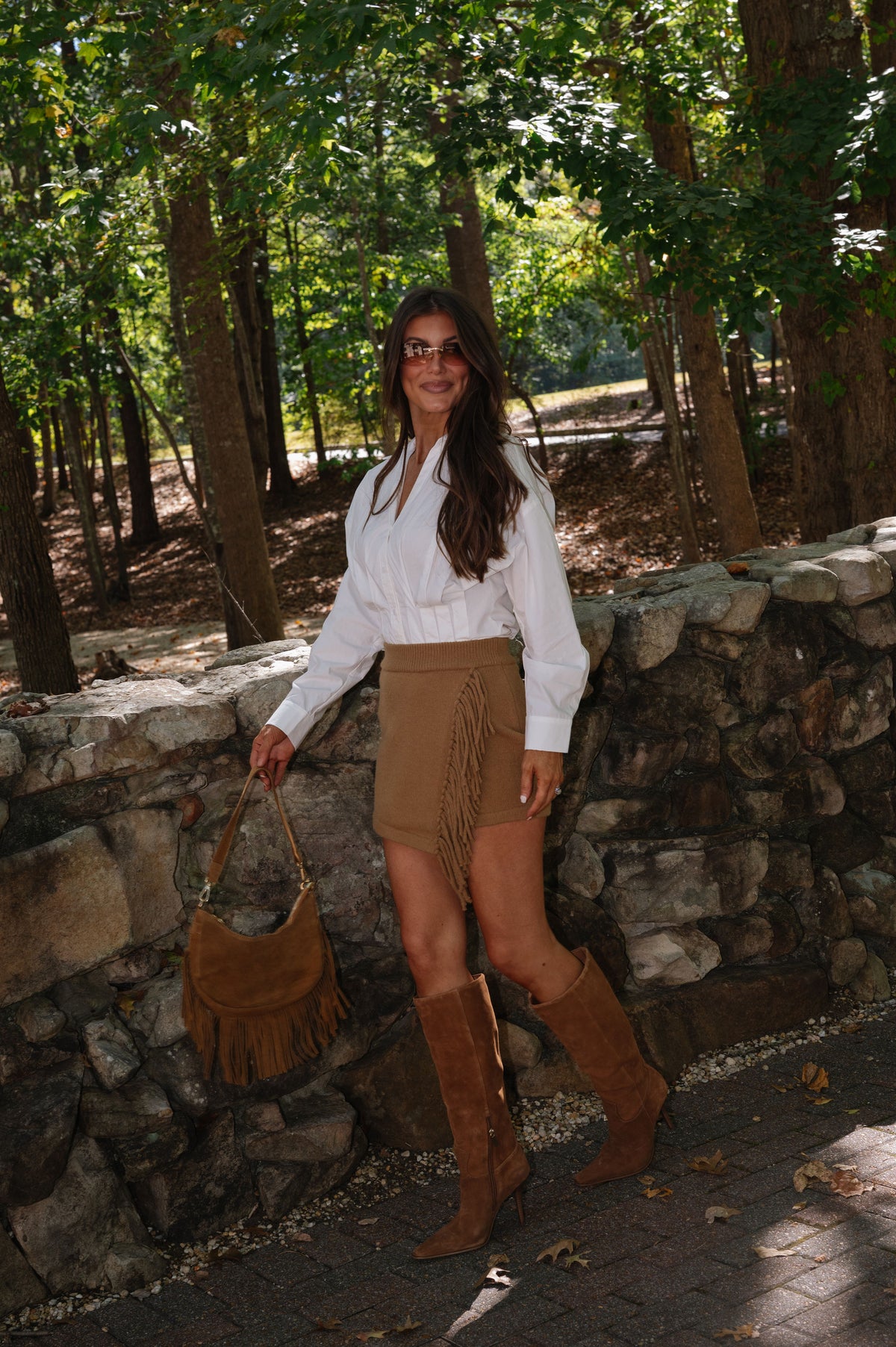 Megan Fringe Mini Skirt-Camel