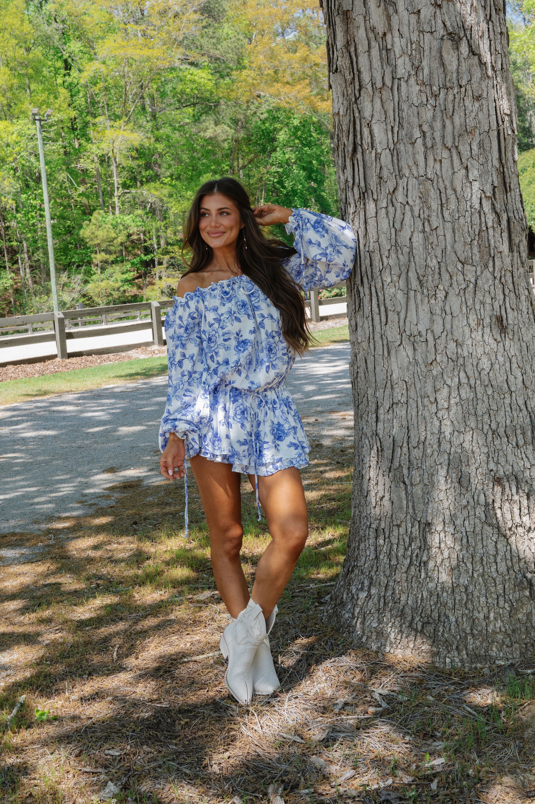 Sydney OTS Mini Dress-Blue