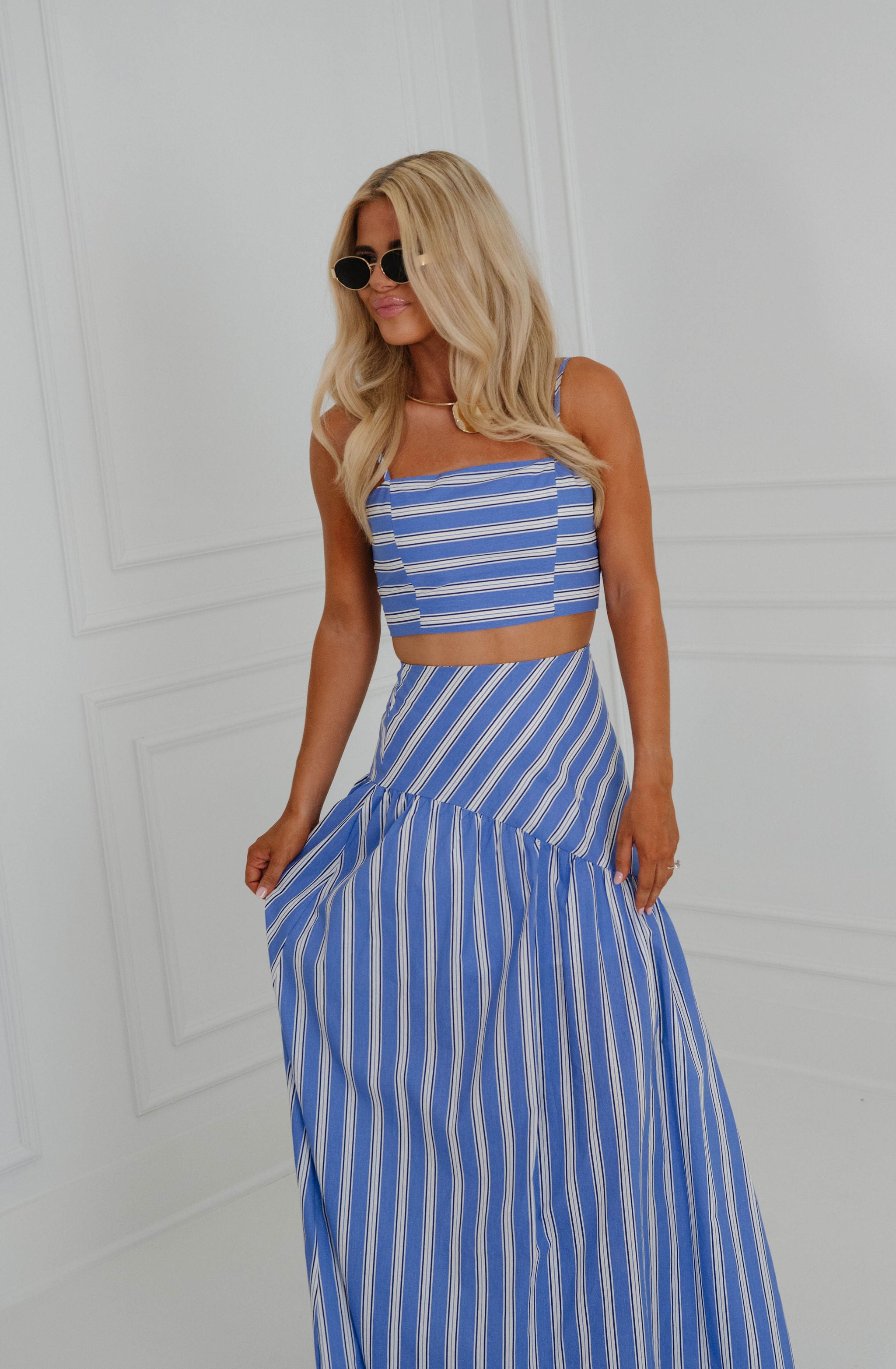 Landry Maxi Skirt Set-Blue Stripe