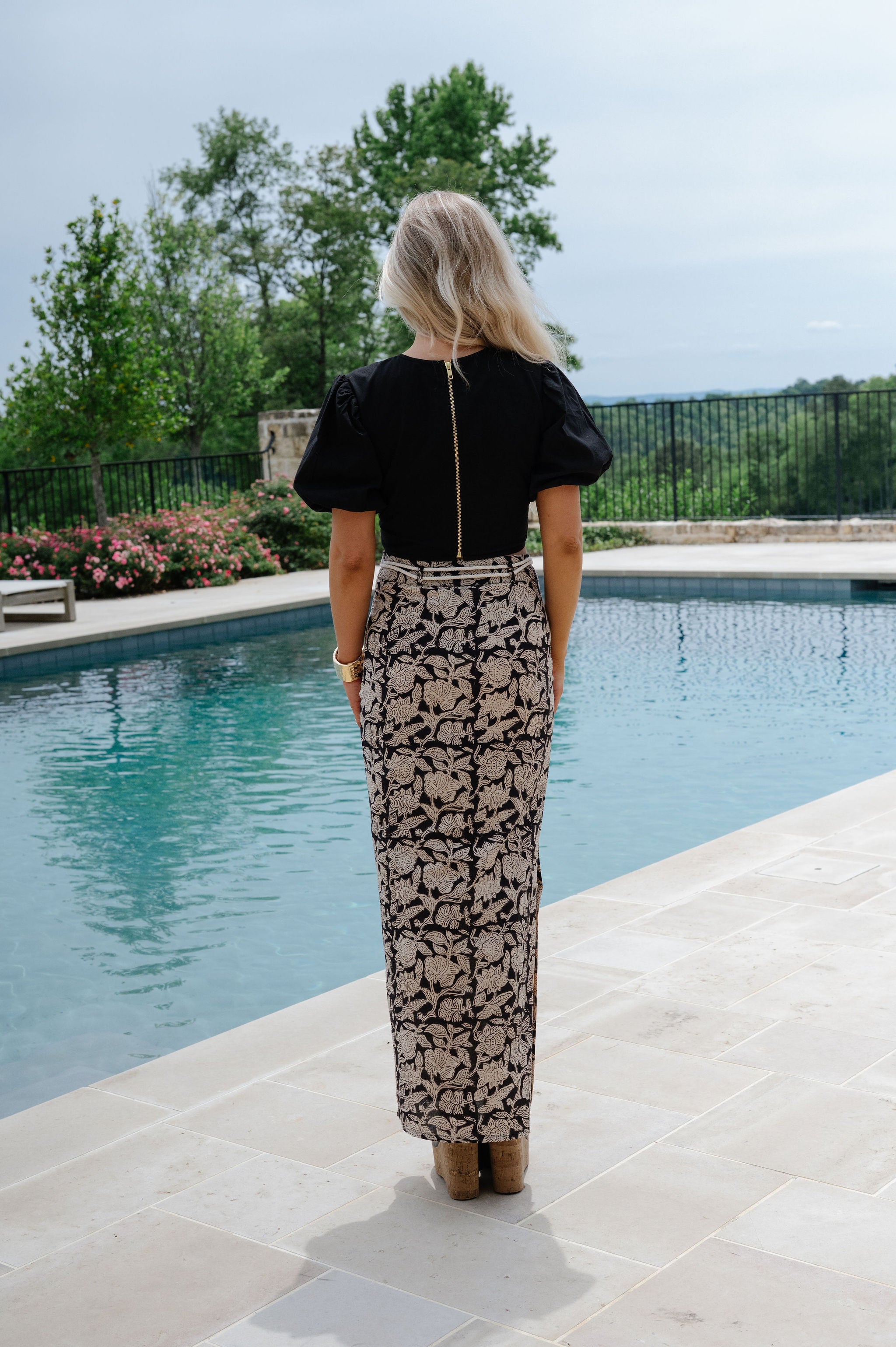 Fiji Maxi Skirt-Black/Cream Floral