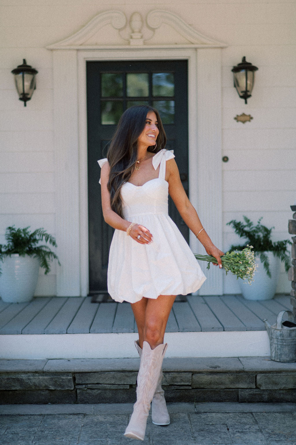 Bow Tie Bubble Dress-White