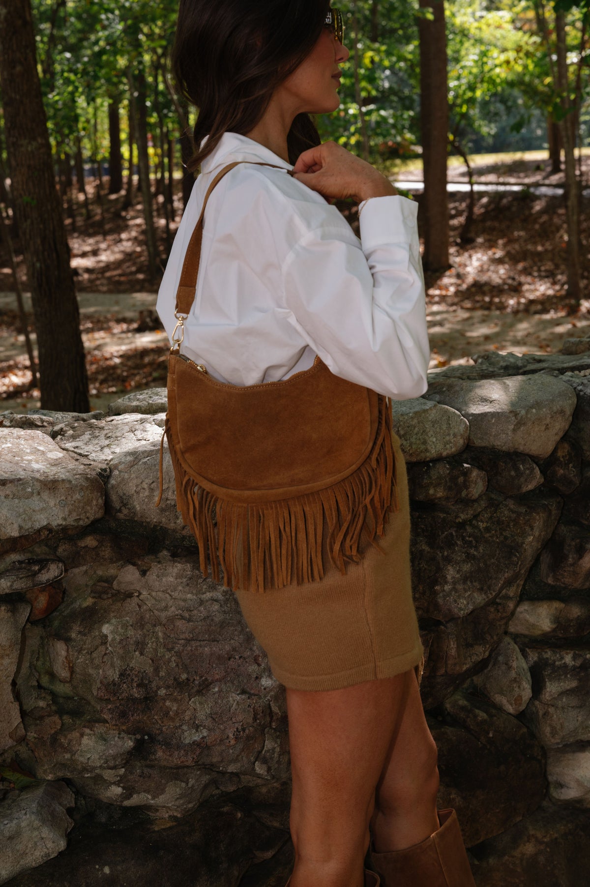 Ninfea Fringe Purse-Cognac