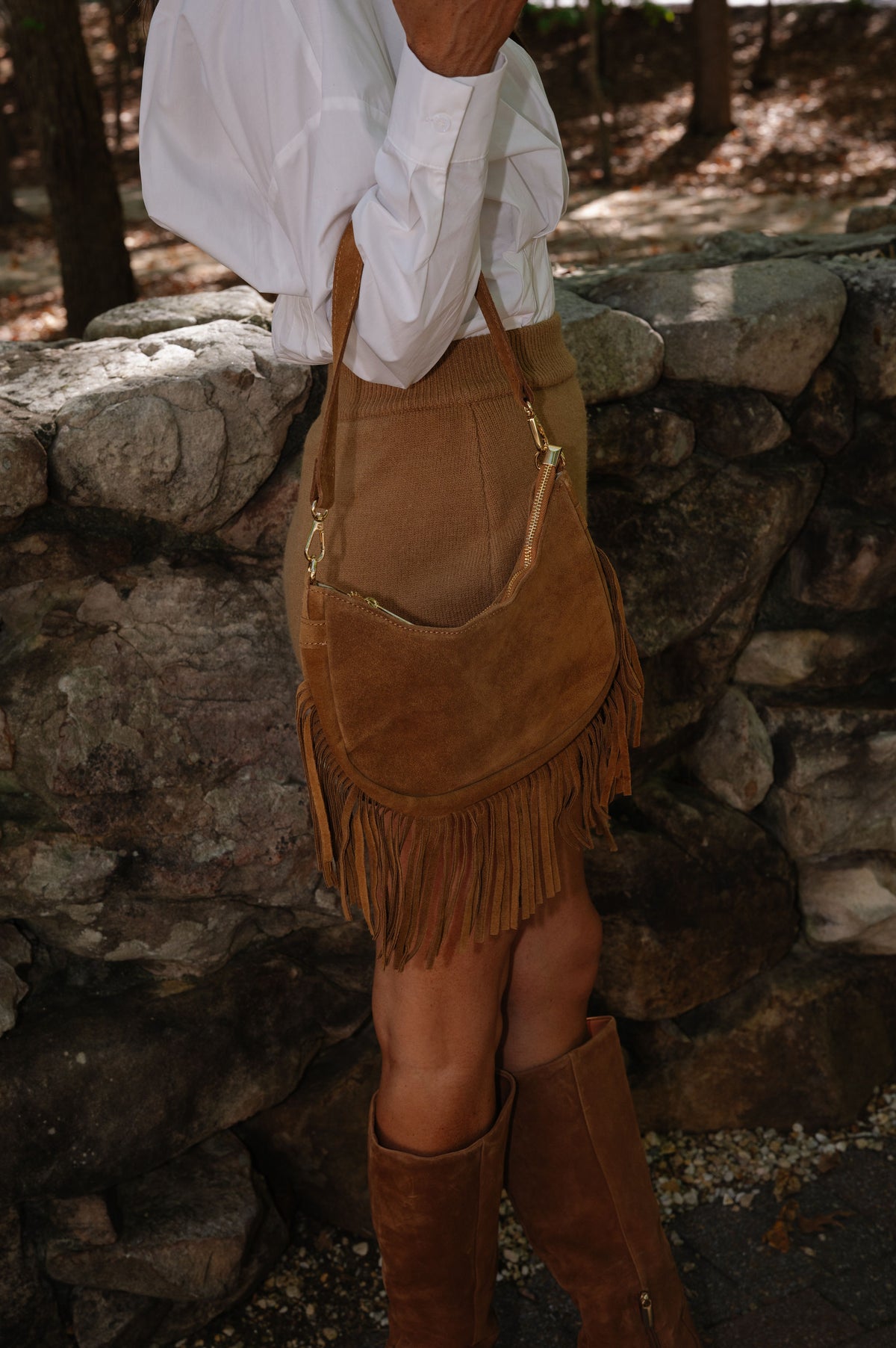 Ninfea Fringe Purse-Cognac