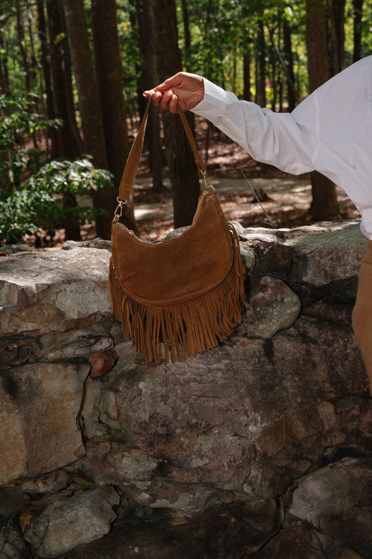 Ninfea Fringe Purse-Cognac