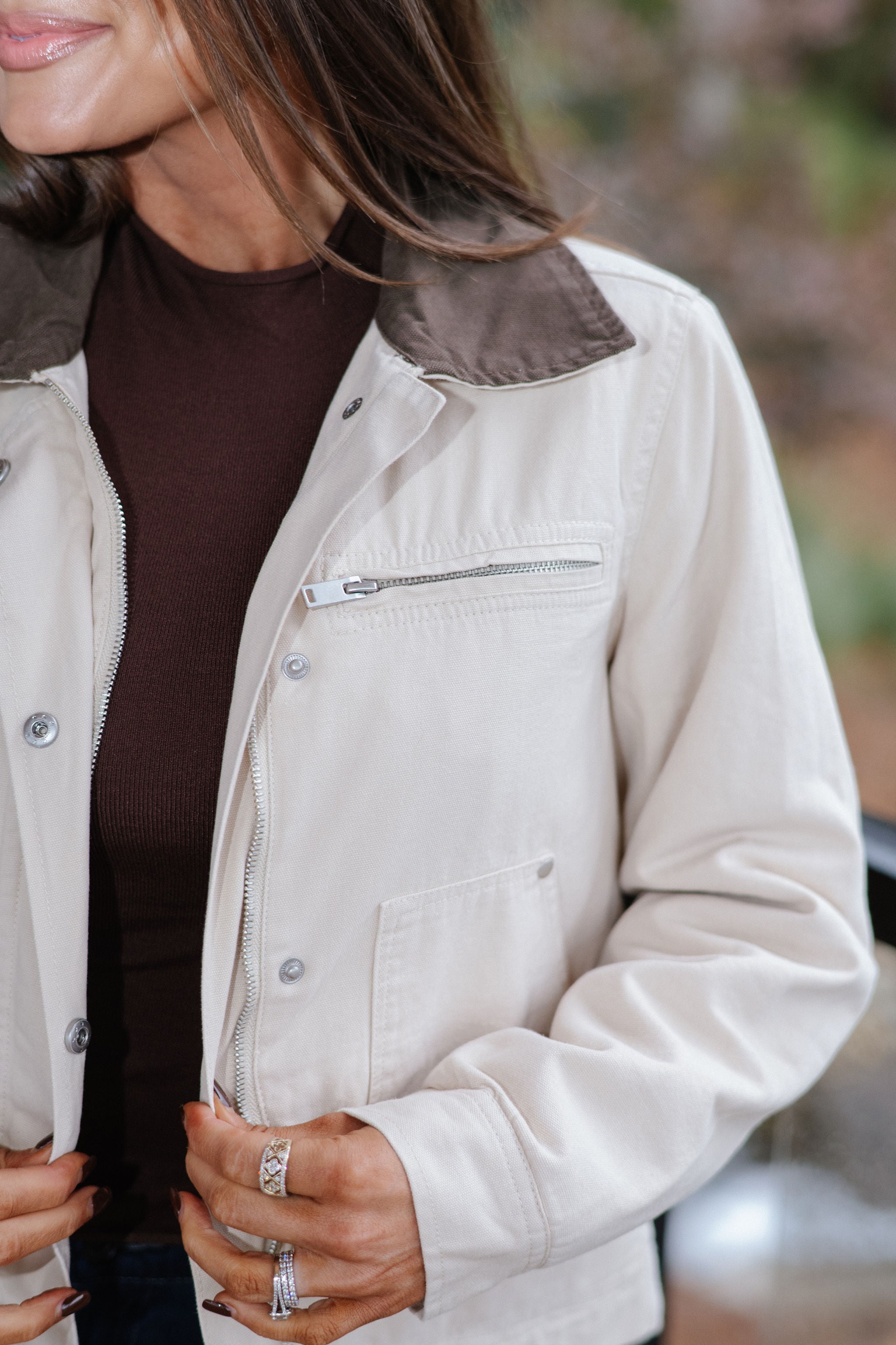 Washed Canvas Barn Jacket-Ecru