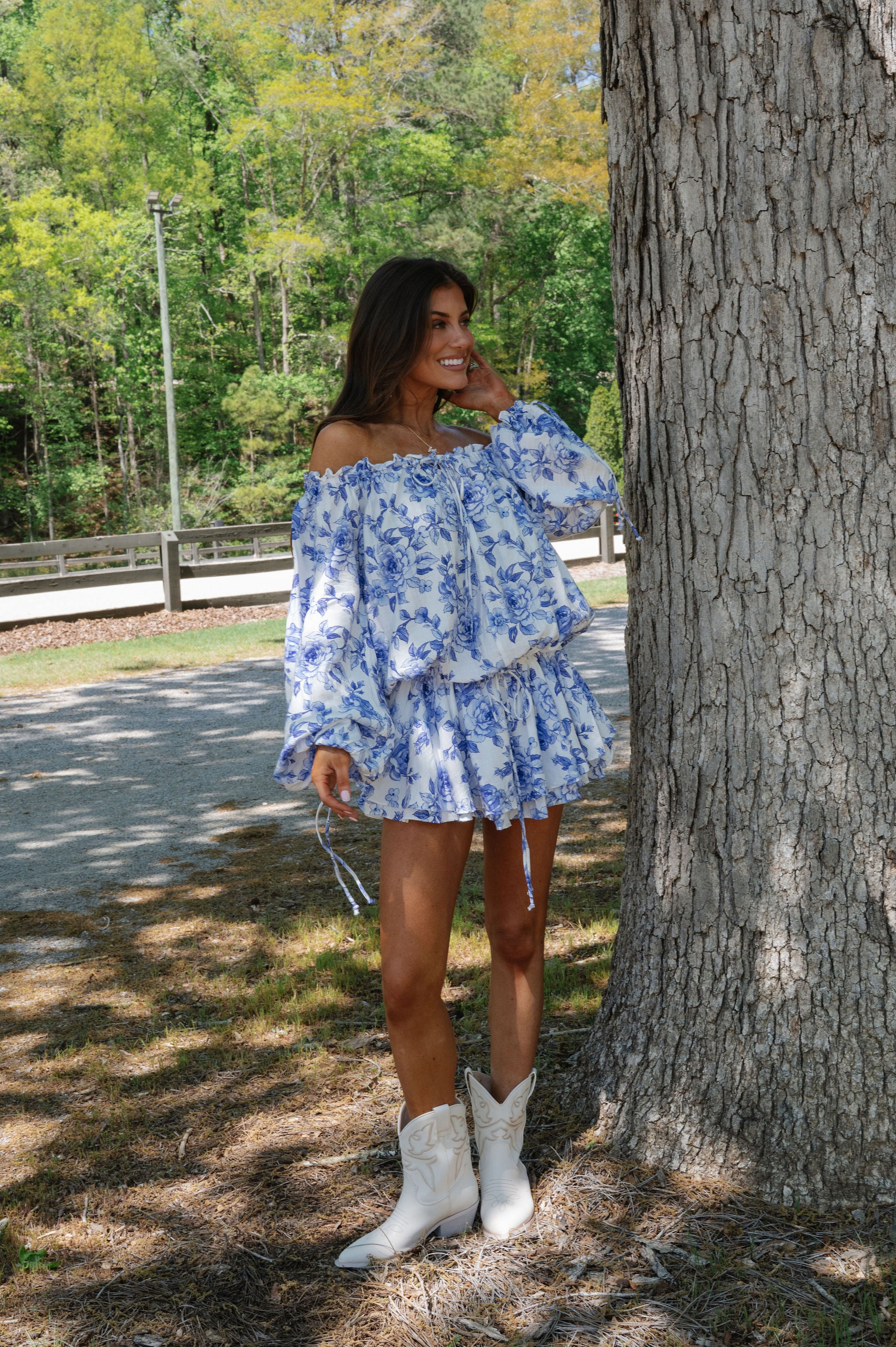 Sydney OTS Mini Dress-Blue