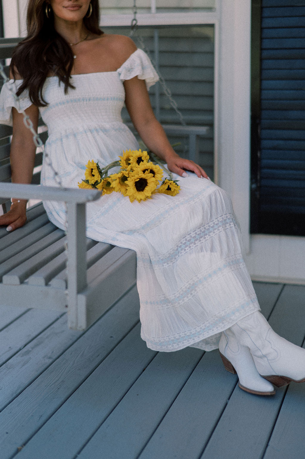 Annie Ruffle Sleeve Midi Dress-White