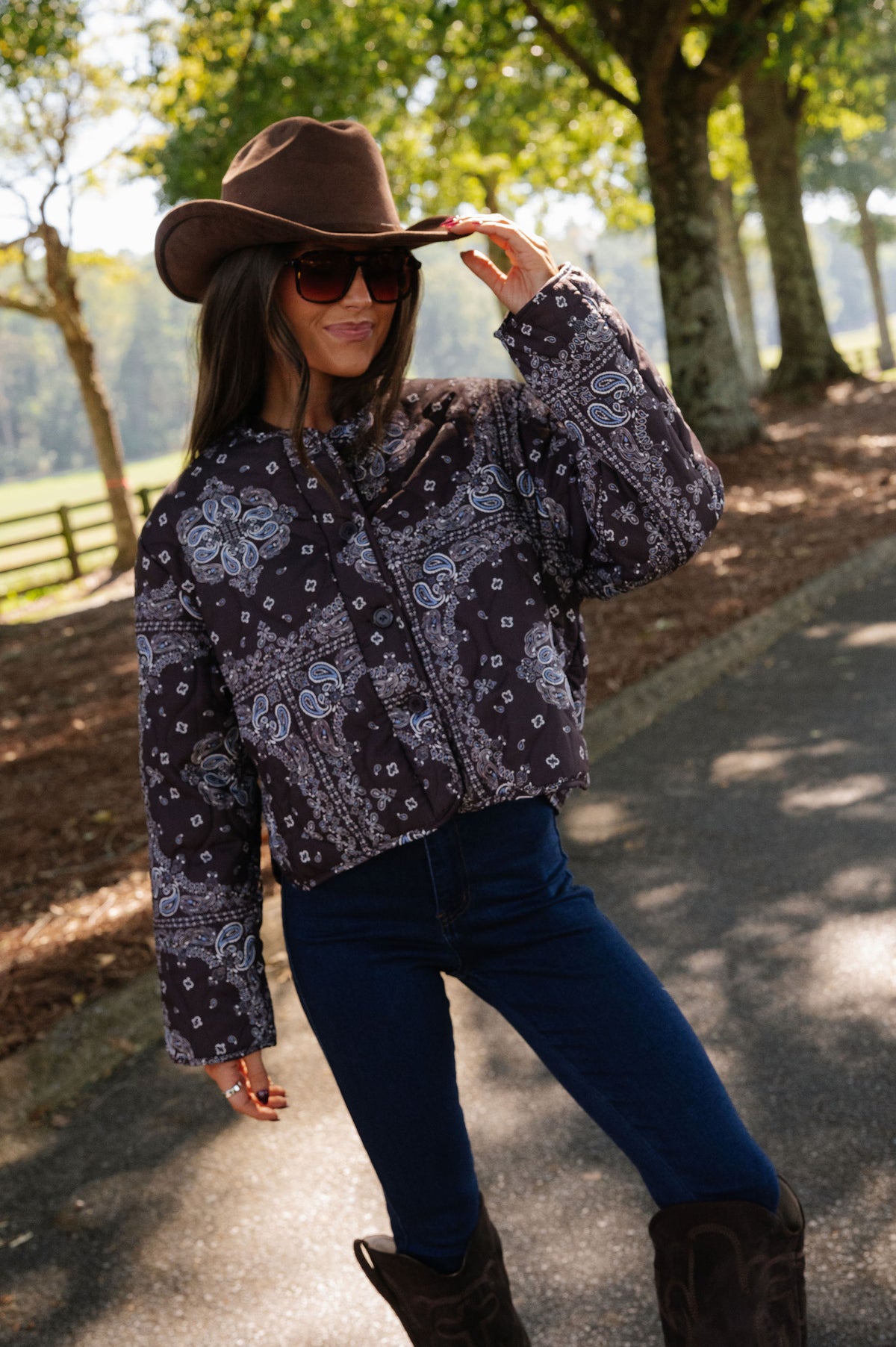Maeve Paisley Print Jacket-Chocolate