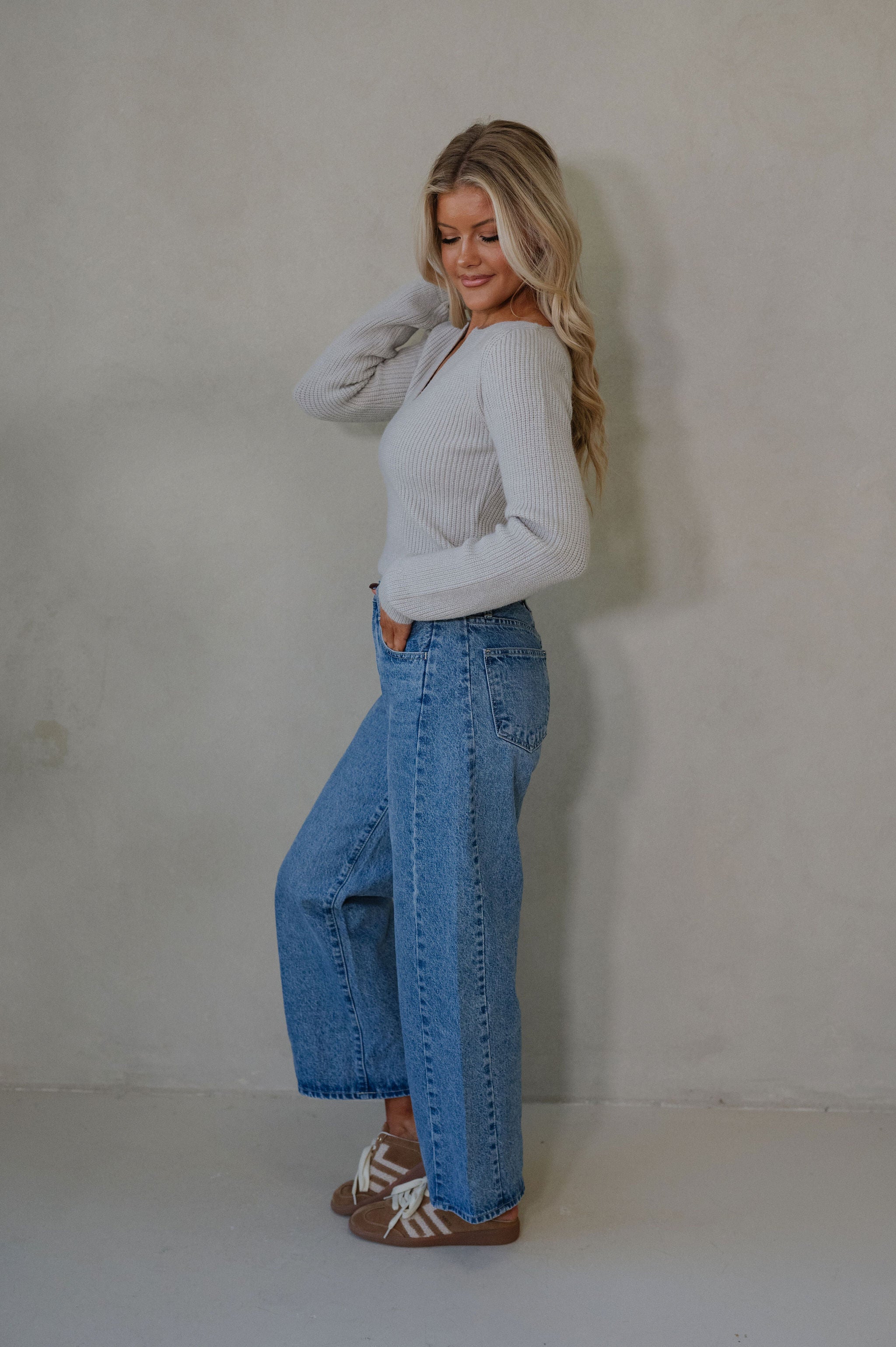 Karly Cropped Sweater-Light Grey